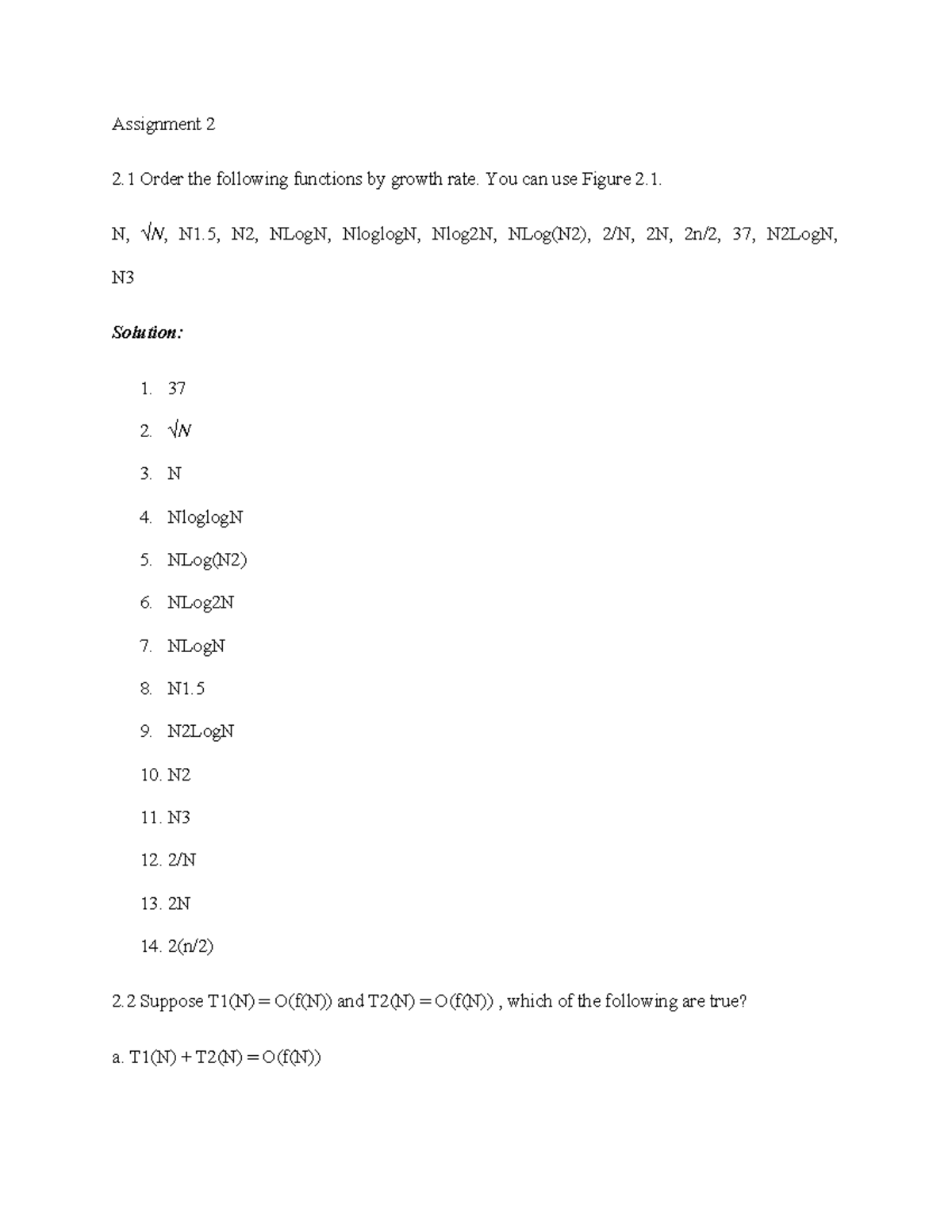 C++ Assignment 2 - Analysis of Growth Rates and Time Complexities - Studocu