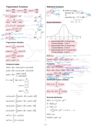 Advanced Maths Formula Sheet: Differential & Integral Calculus - Studocu