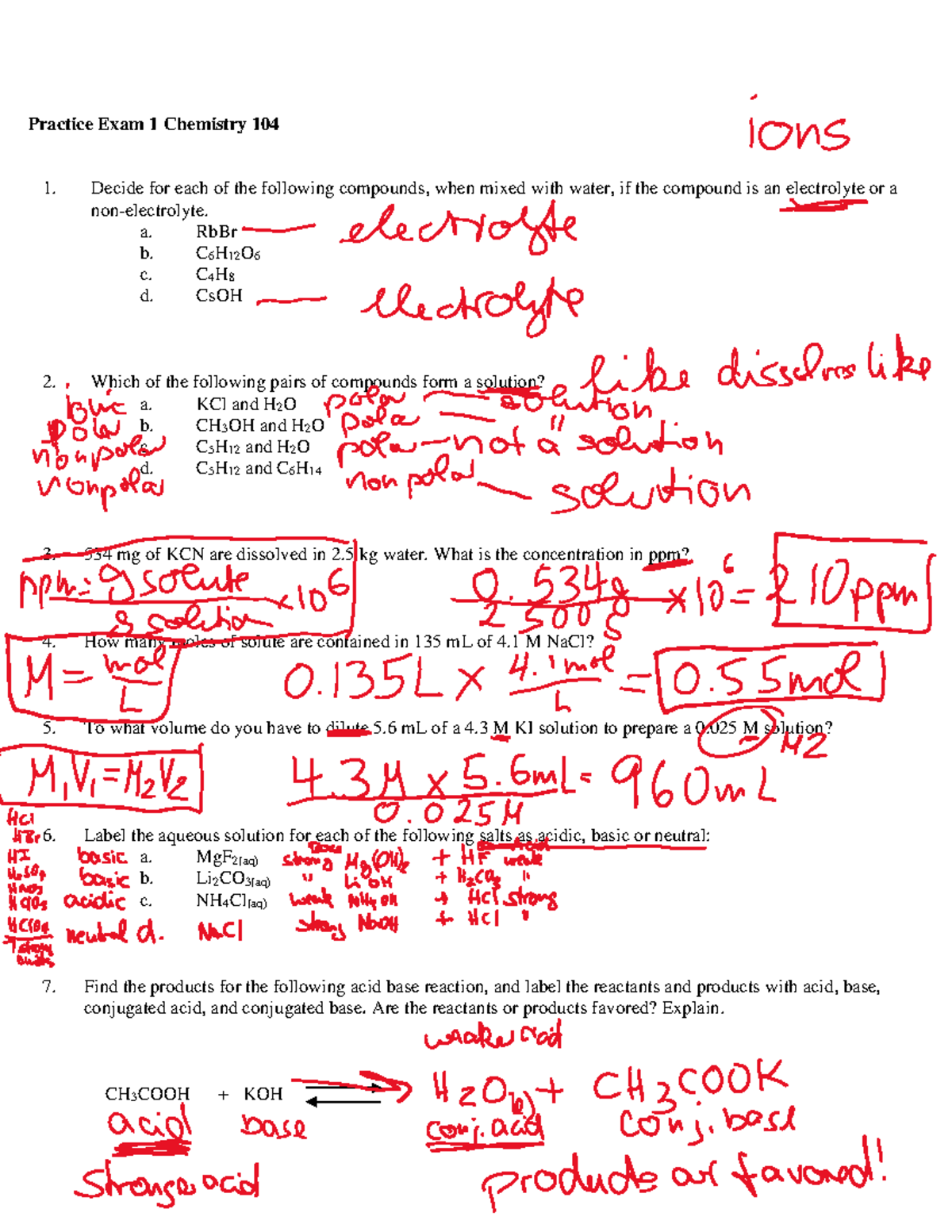Practice Exam 1 - Chemistry 104 - Spring 2021 - Prof. Tiehua Piao - Studocu