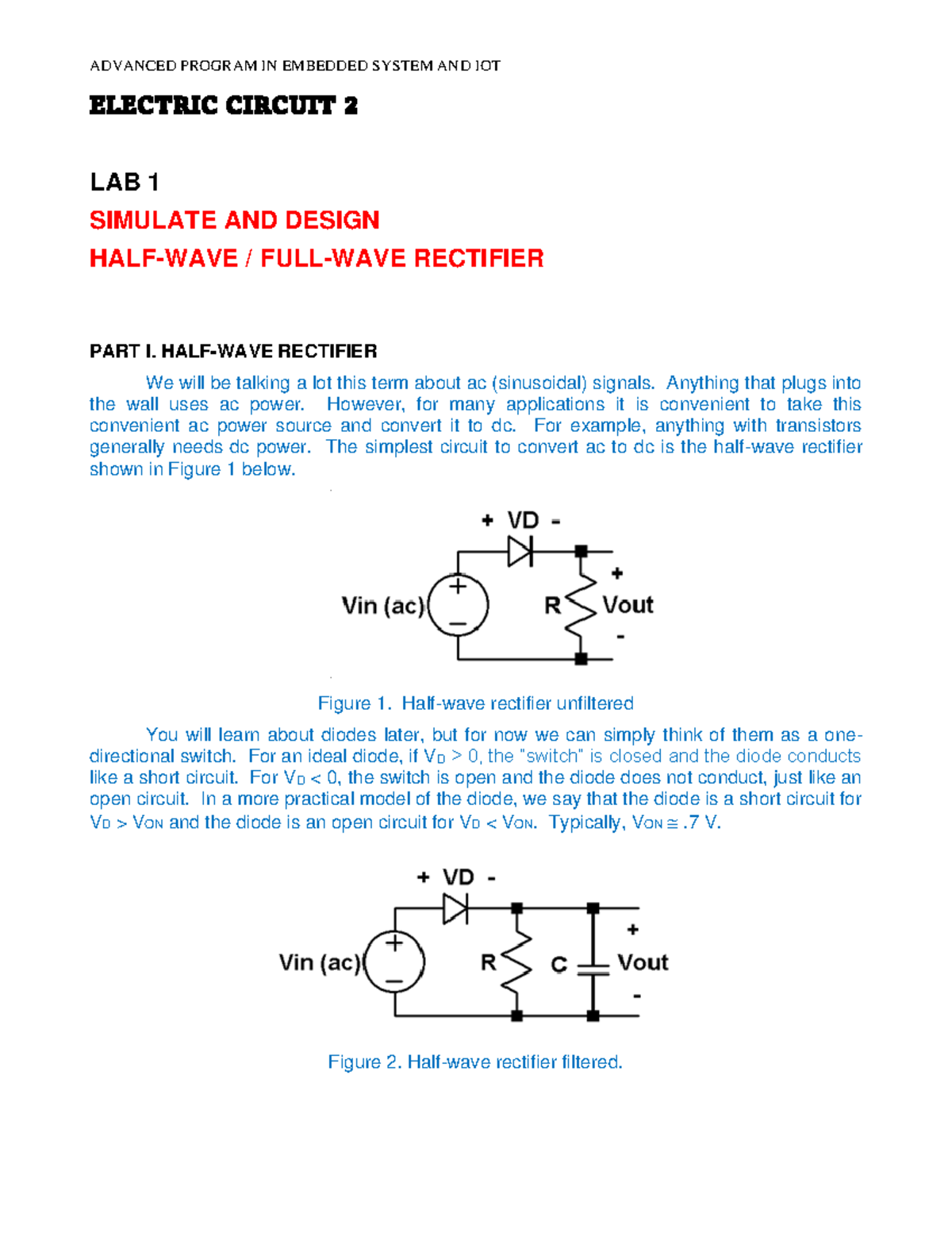 ADVANCED PROGRAM IN EMBEDDED SYSTEM AND IOT - LAB 1: RECTIFIER ...