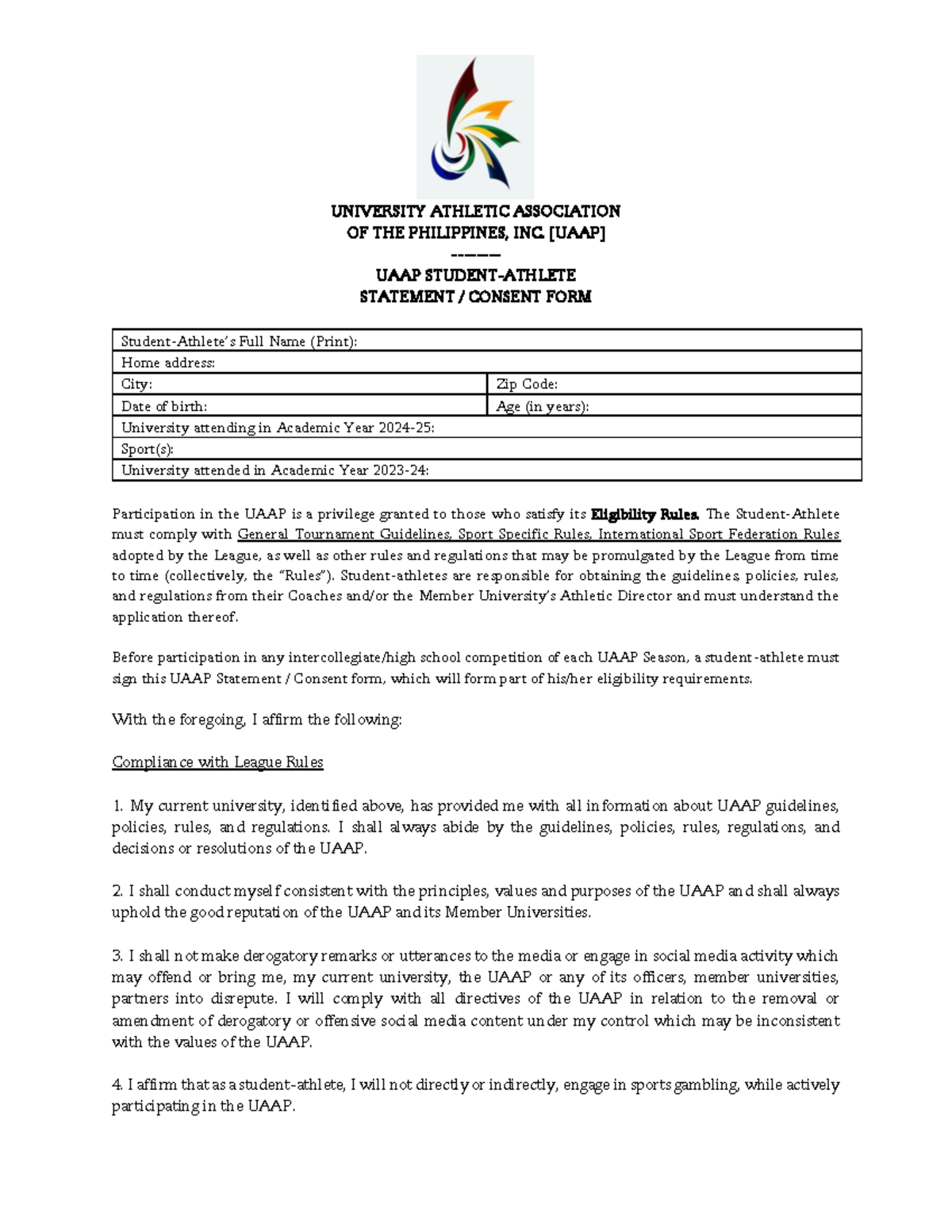 UAAP Student-Athlete Statement Consent Form Requirements - Studocu