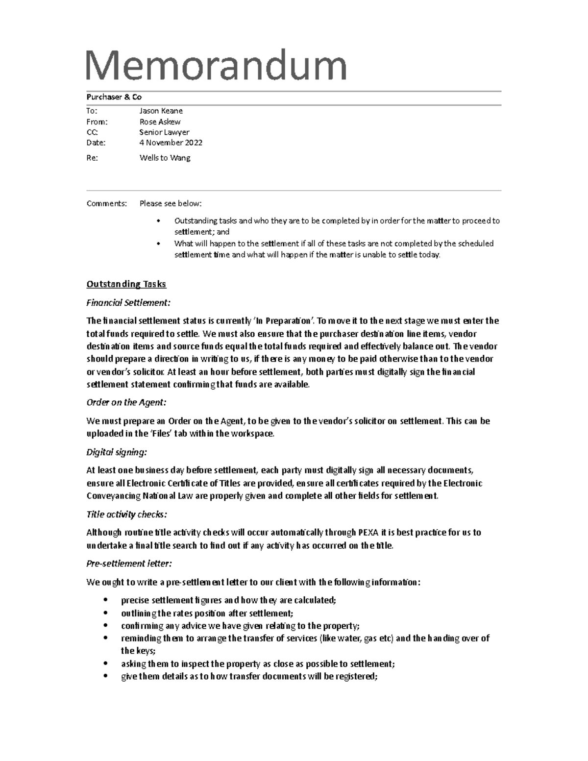 Memo for Task 3.3 - Financial Settlement and Pre-Settlement Procedures ...