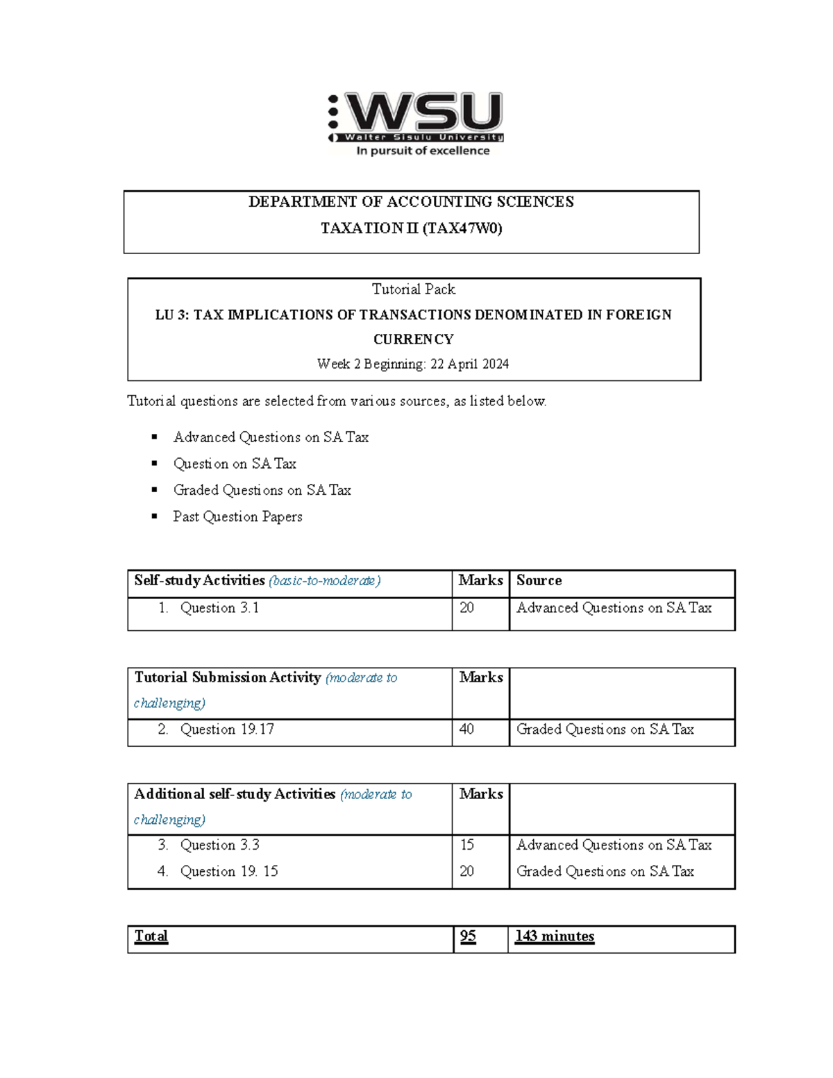 TAX47W0 Tutorial pack VAT - Tutorial questions are selected from ...