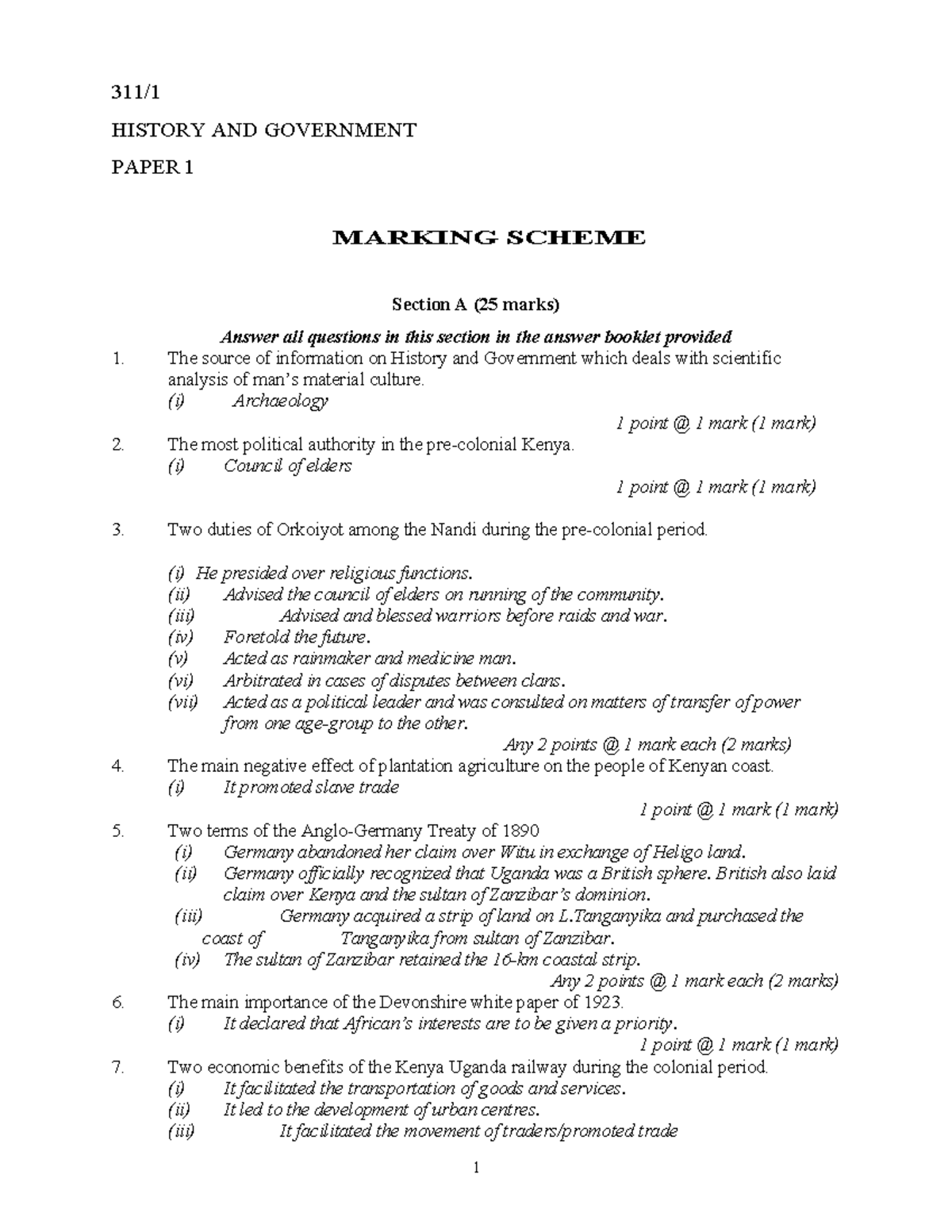 HIST P1 MS 2 - Marking Scheme for History Paper 1 - Studocu
