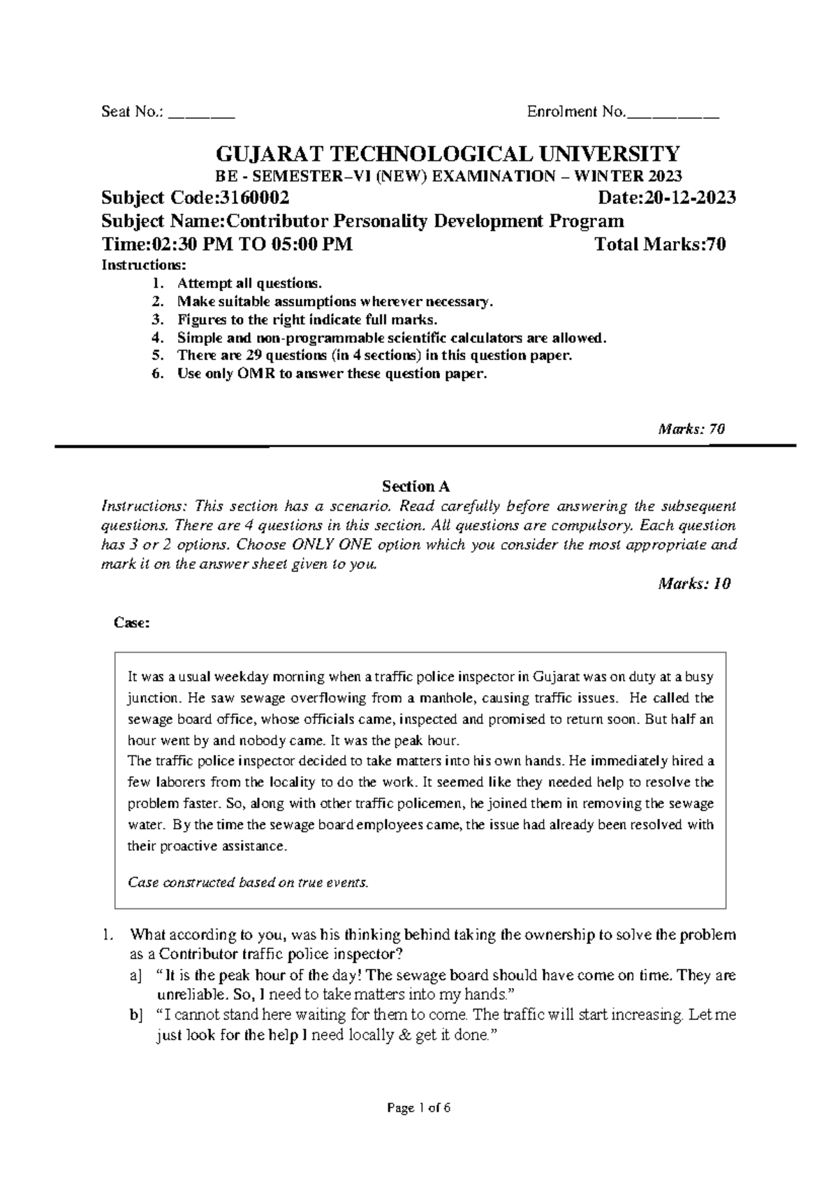 CPDP - W2023: Contributor Personality Development Program Exam Paper ...