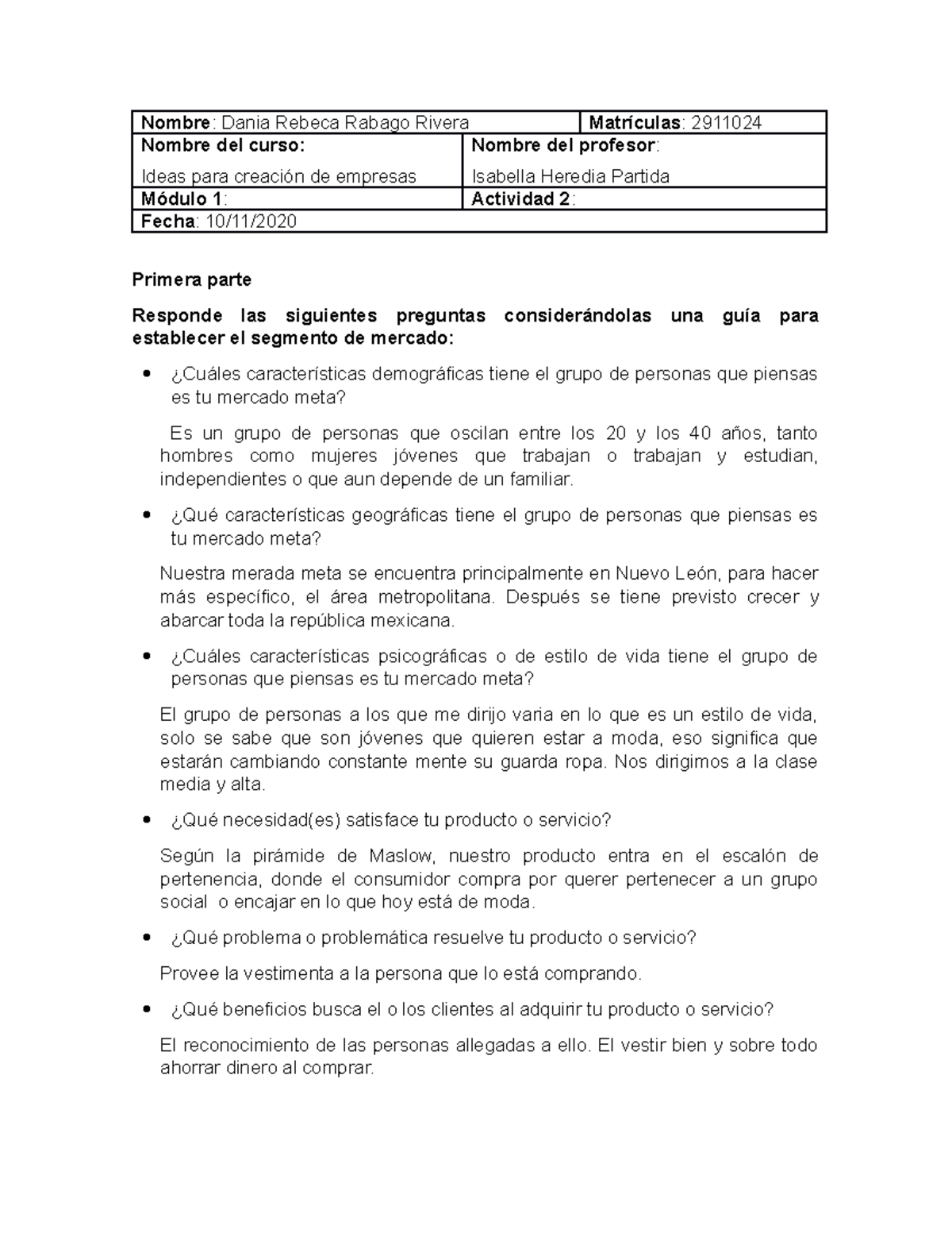 Actividad 2. Ideas PARA LA Creacion DE Empresas - Nombre : Dania Rebeca ...