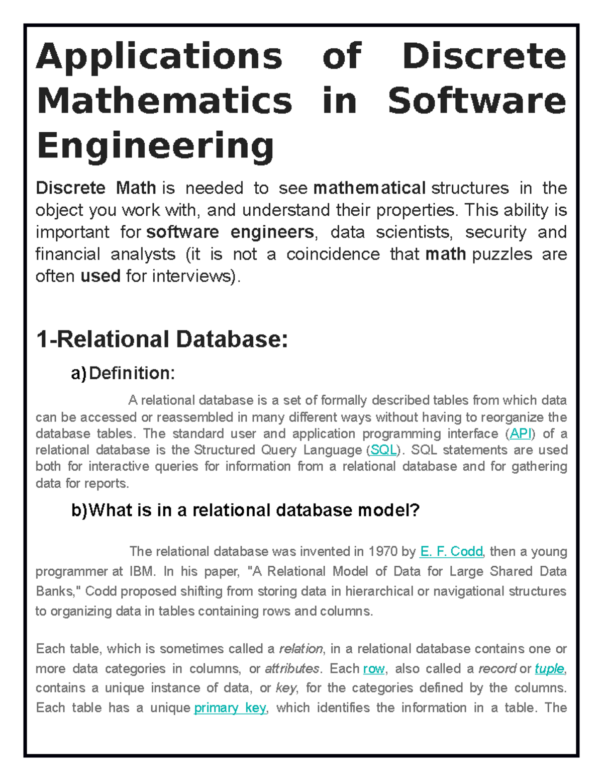 Applications of Discrete Mathematics in Software Eng. and Logistics ...