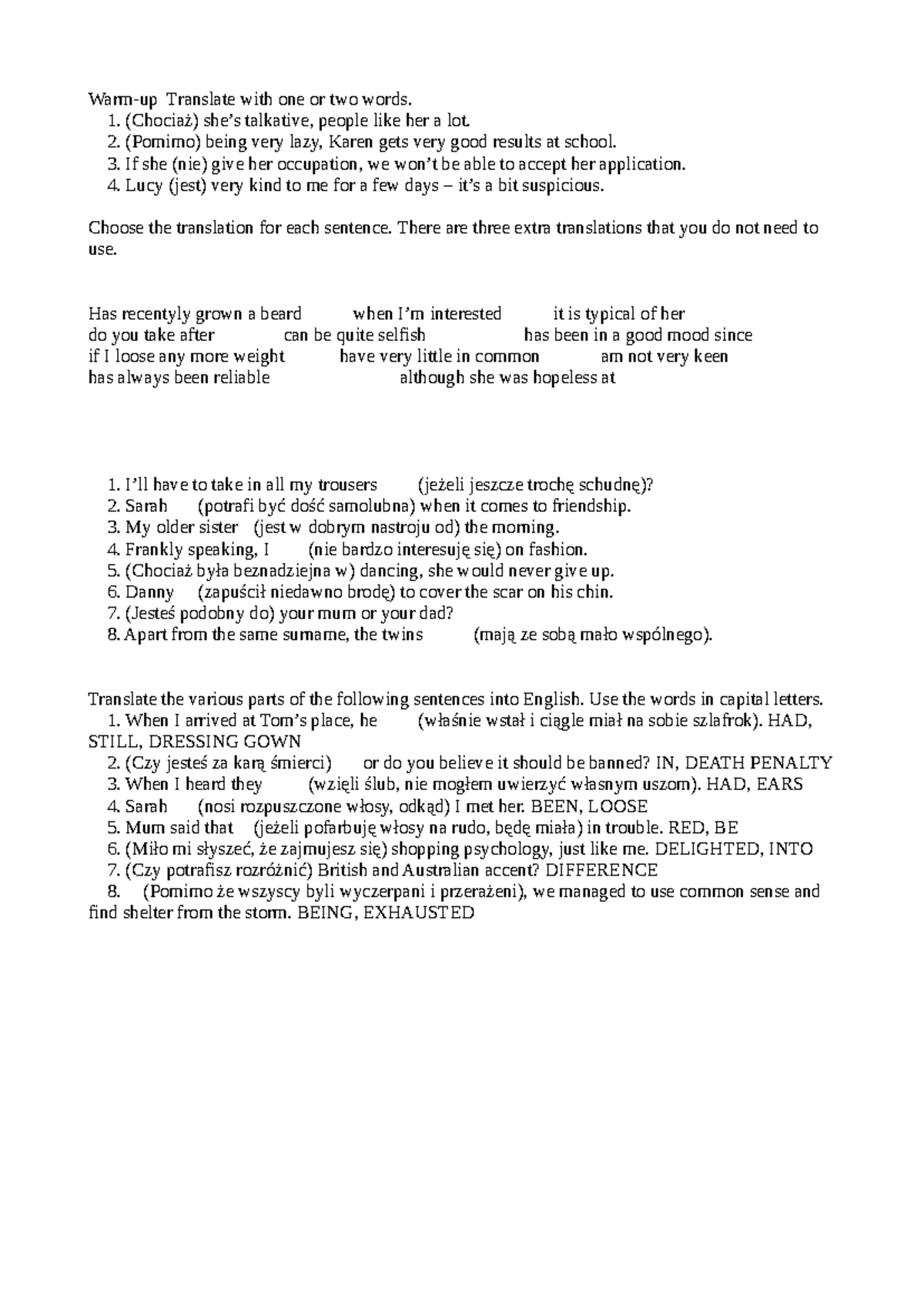 ENG 101: Translation Exercises and Sentence Structure Test - Studocu