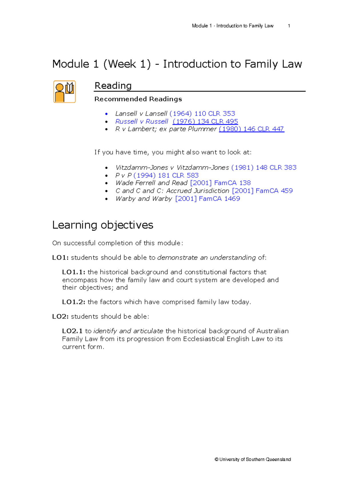 Module 1 - Intro to Family Law 1: Historical Context & Readings - Studocu