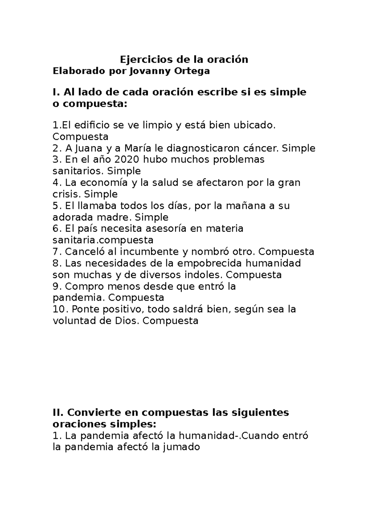 Ejercicios De Oraciones Simples Y Compuestas Oraciones Archivos Aula