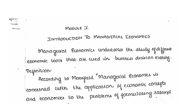 Managerial Economics: Module I Introduction and Key Concepts - Studocu
