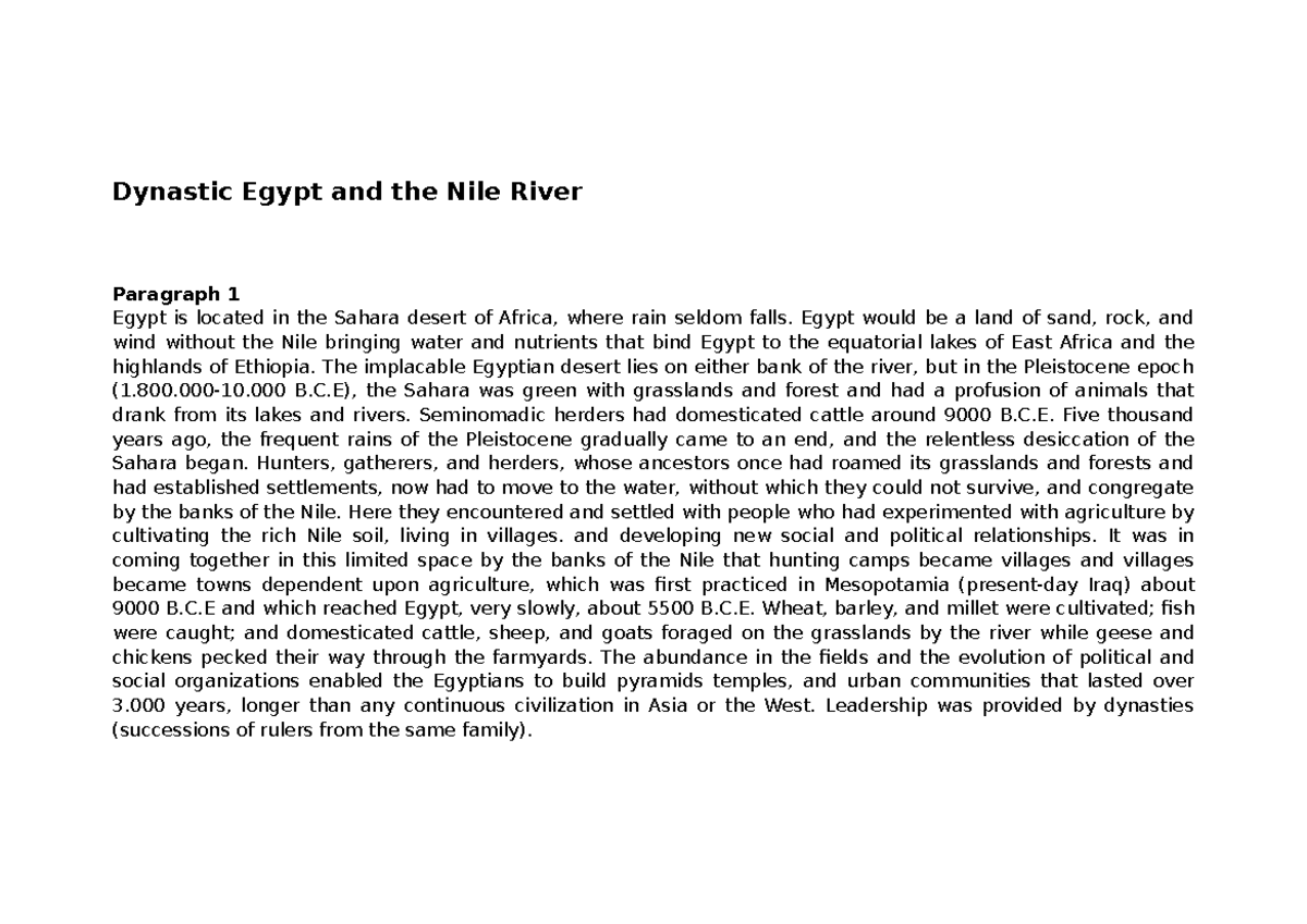 Dynastic Egypt: The Role of the Nile River in Civilization Development ...