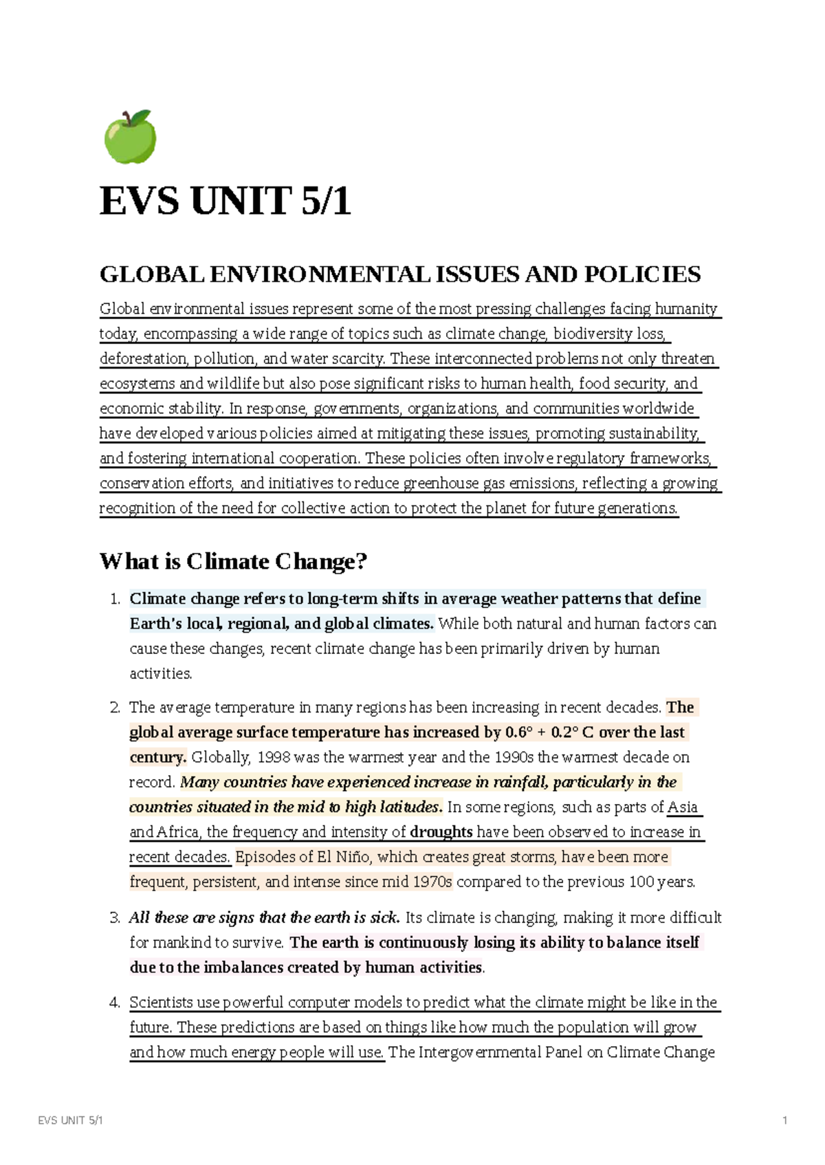 EVS AEC - Global Environmental Issues & Climate Change Overview - Studocu