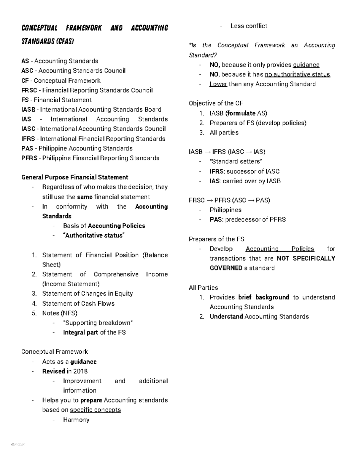 CFAS 101 - Comprehensive Lecture Notes on Accounting Standards - Studocu