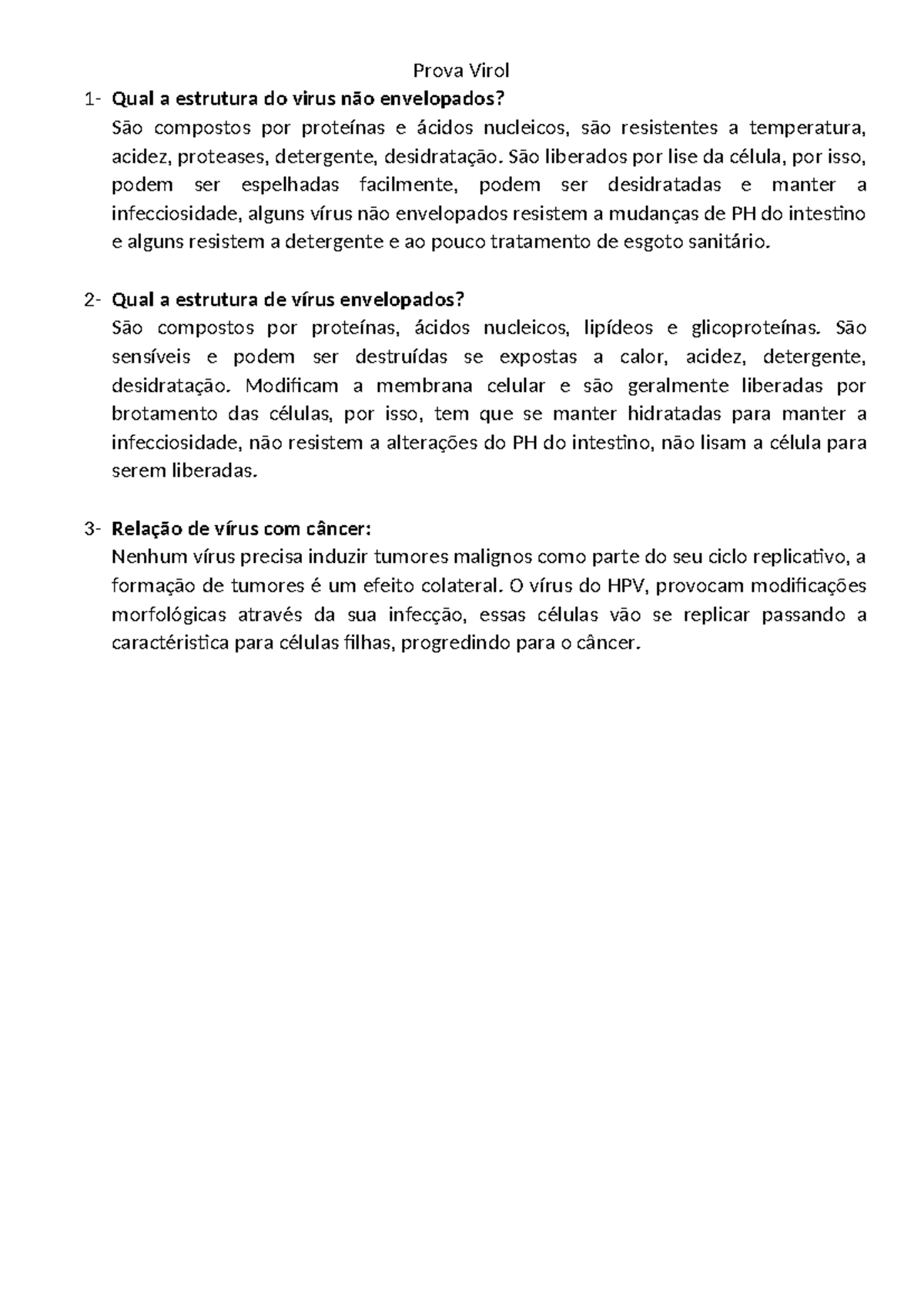 Prova Virol: Estruturas e Efeitos dos Vírus Não Envelopados e ...
