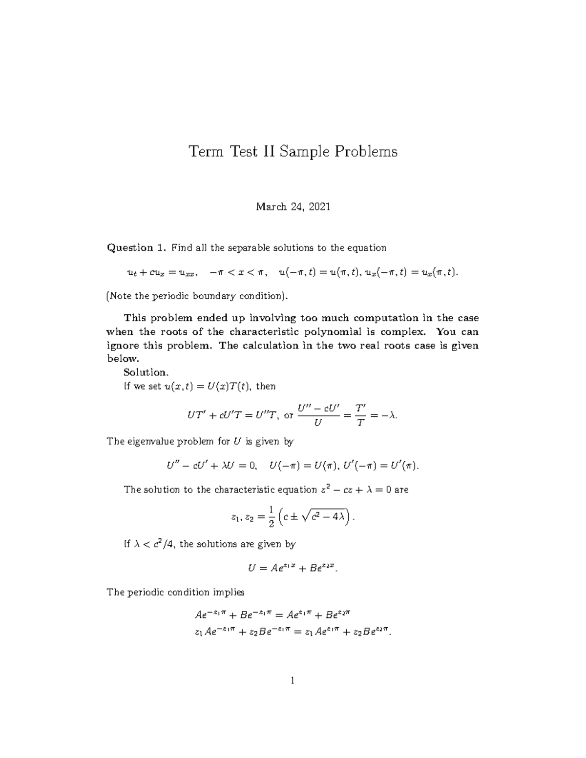 Term test II samples solution - Term Test II Sample Problems March 24 ...