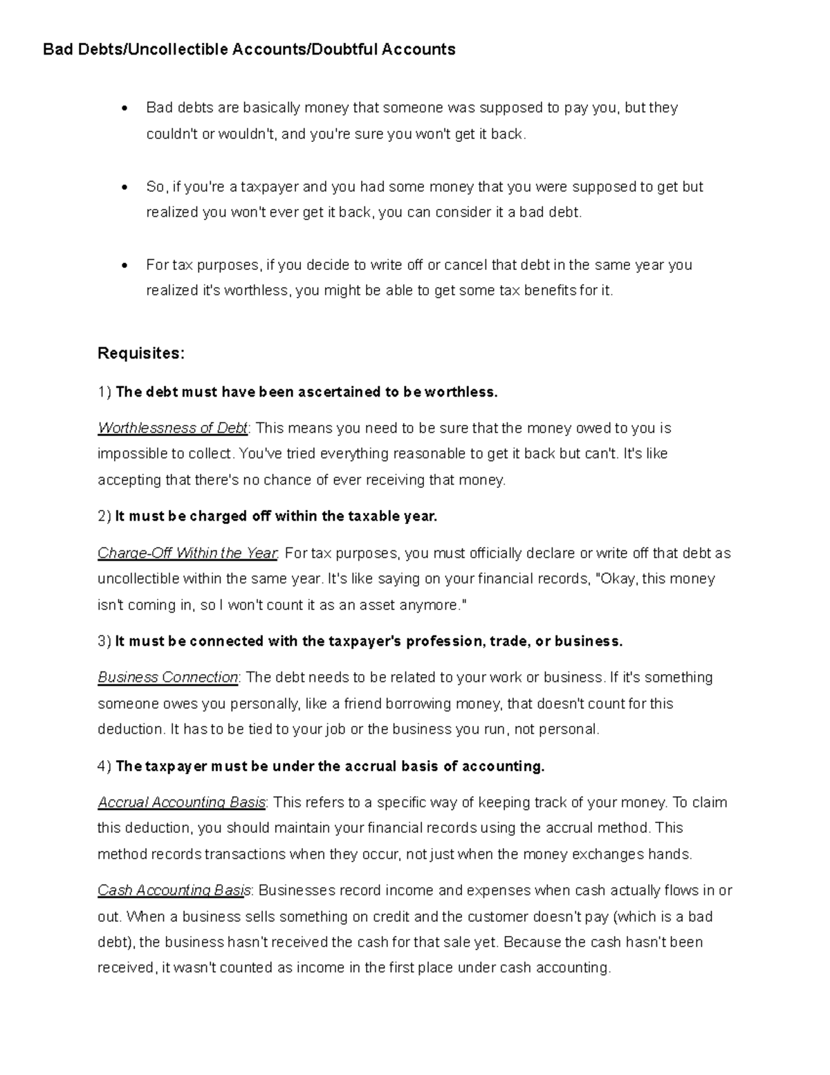 Bad Debts - Bad debts are basically money that someone was supposed to ...