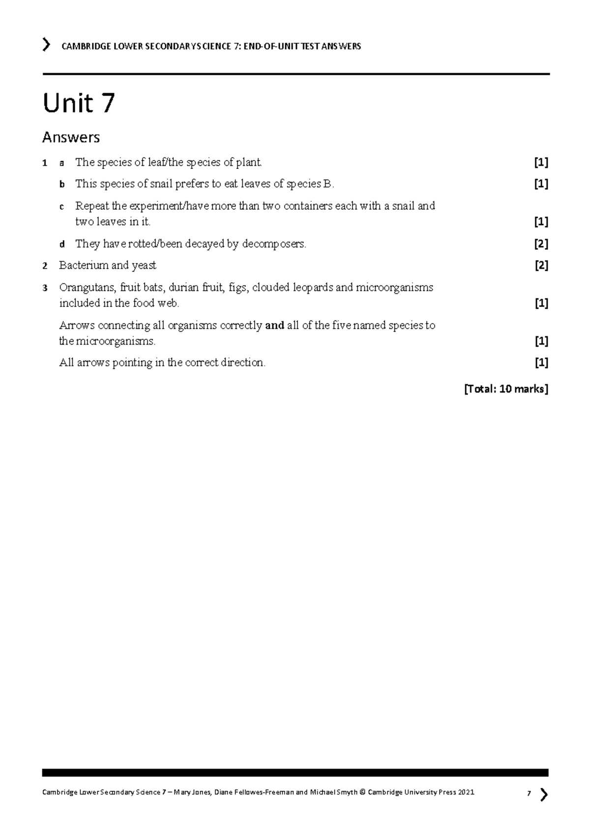 CAMBRIDGE LOWER SECONDARY SCIENCE 7: UNIT 7 TEST ANSWERS - Studocu