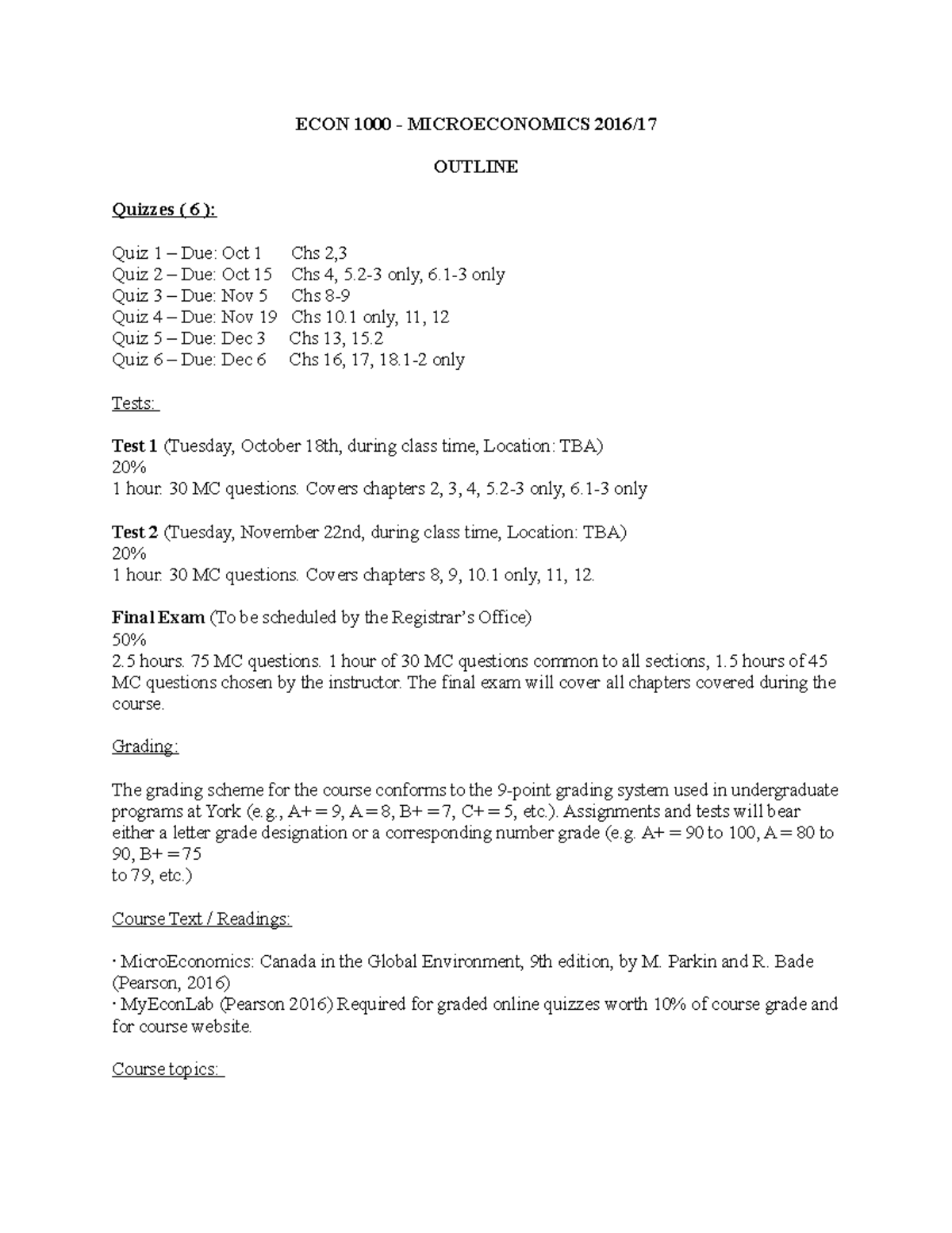ECON 1000 - Lecture Notes - ECON 1000 - MICROECONOMICS 2016/17 OUTLINE ...