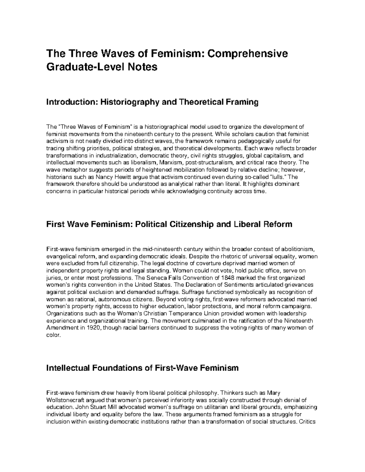 Three Waves of Feminism: Comprehensive Graduate Notes (GRAD 3) - Studocu