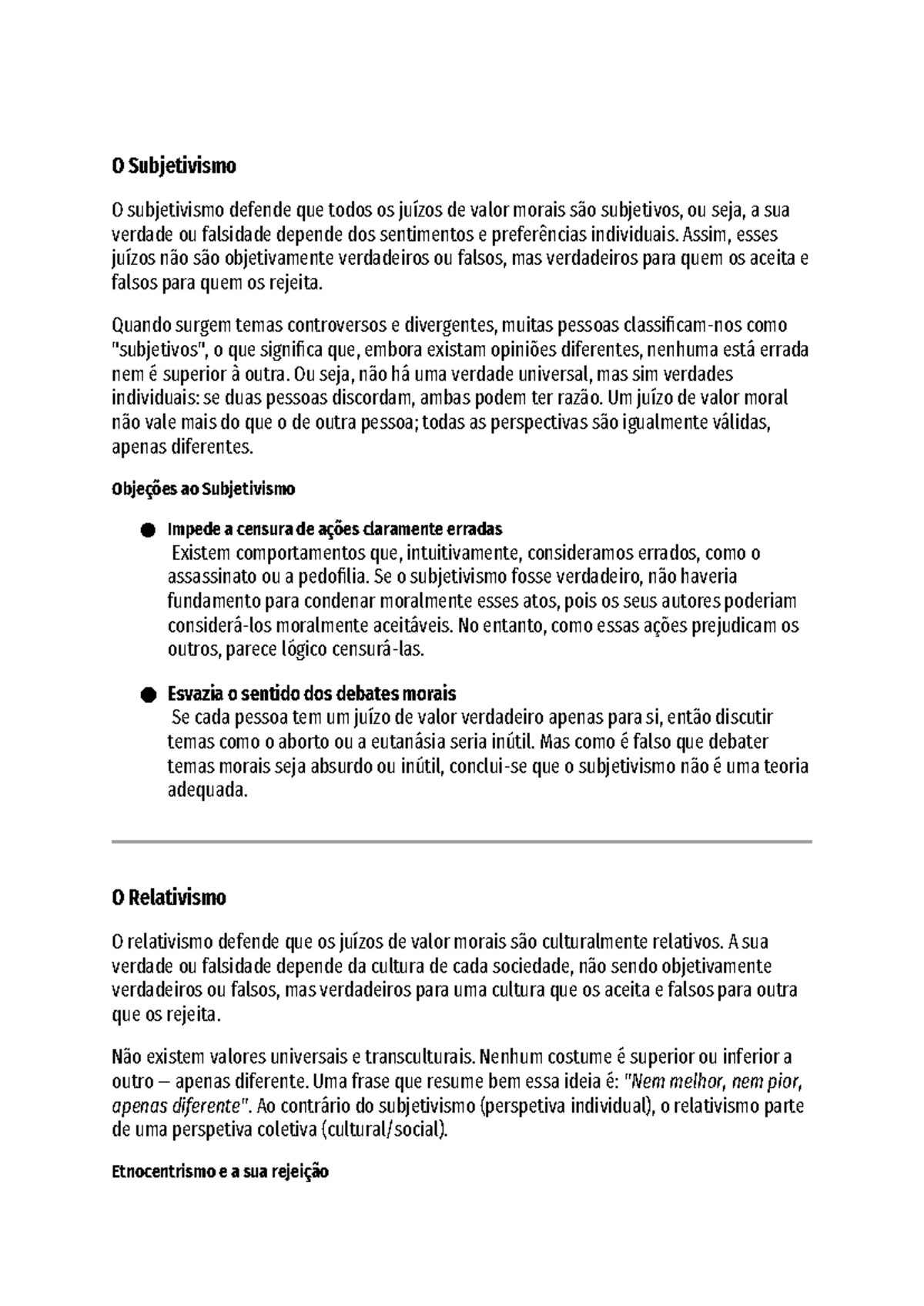 Resumos de Filosofia: Subjetivismo, Relativismo e Objetivismo - Studocu