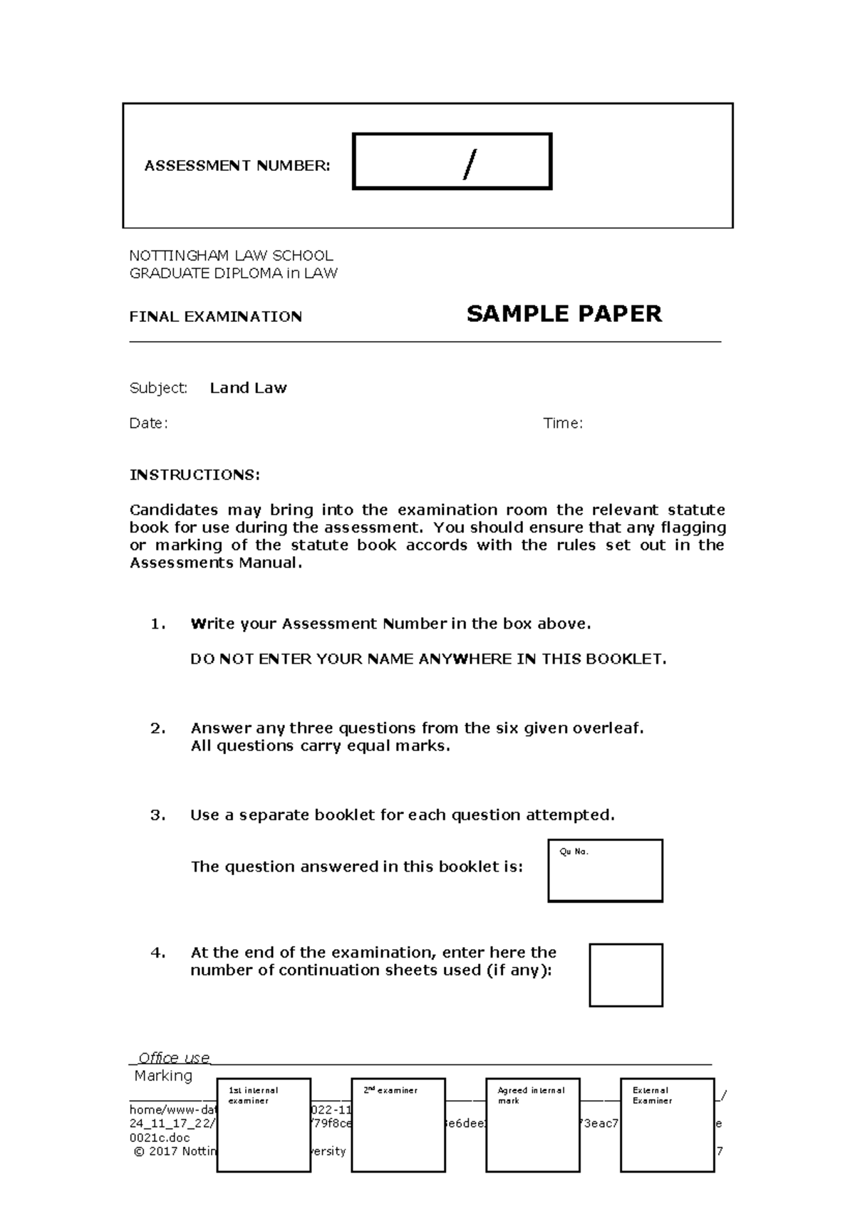 GDL 200X/0X Final Exam Sample Questions - Land Law May 2018 - Studocu