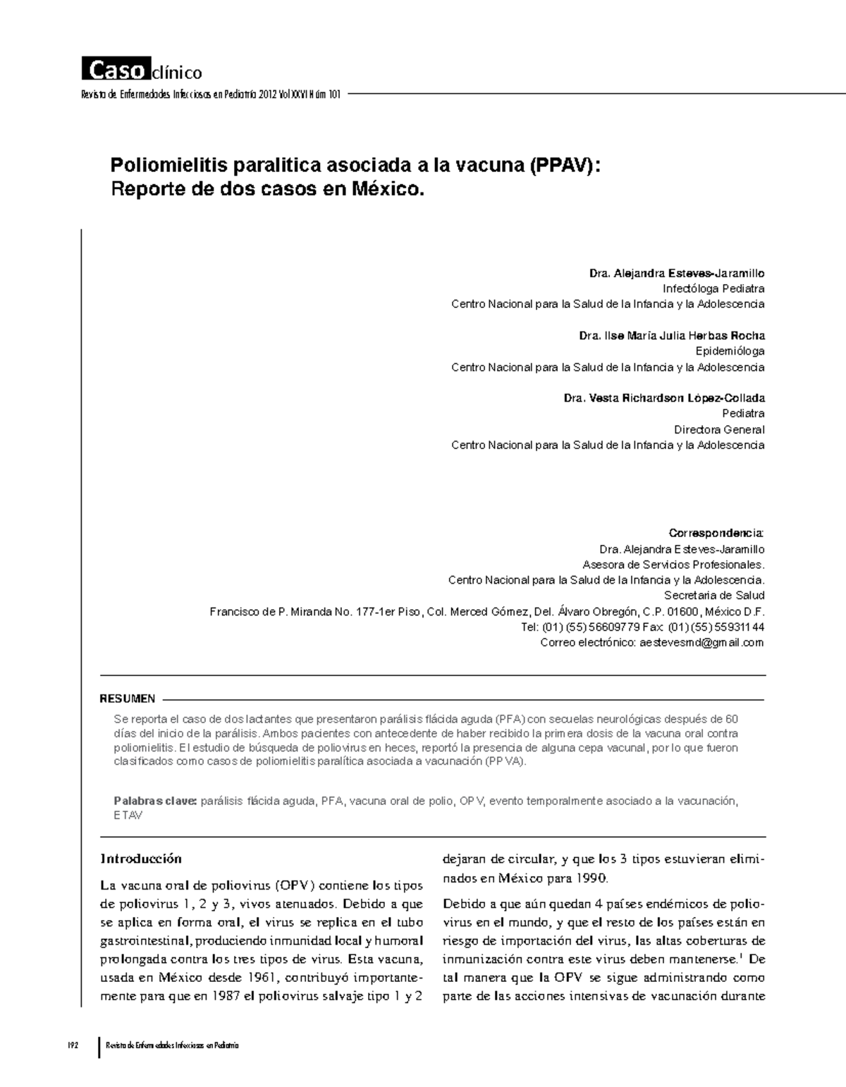 Caso Clínico: Poliomielitis Paralítica Asociada a Vacuna (PPAV) en ...