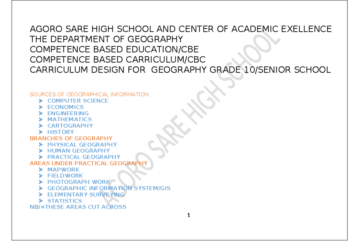 CBC GEOG Design Notes: Competence-Based Curriculum for Geography - Studocu