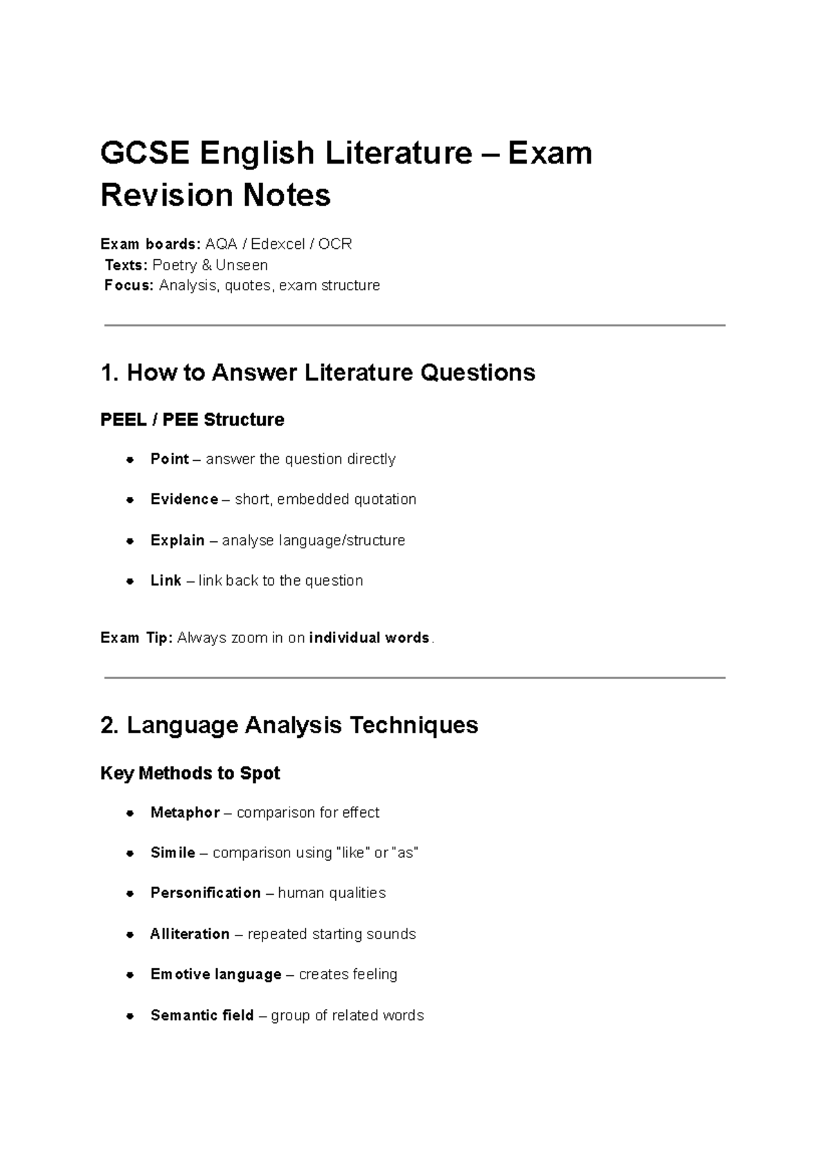 GCSE English Literature Exam Revision Notes: AQA & Edexcel Analysis ...