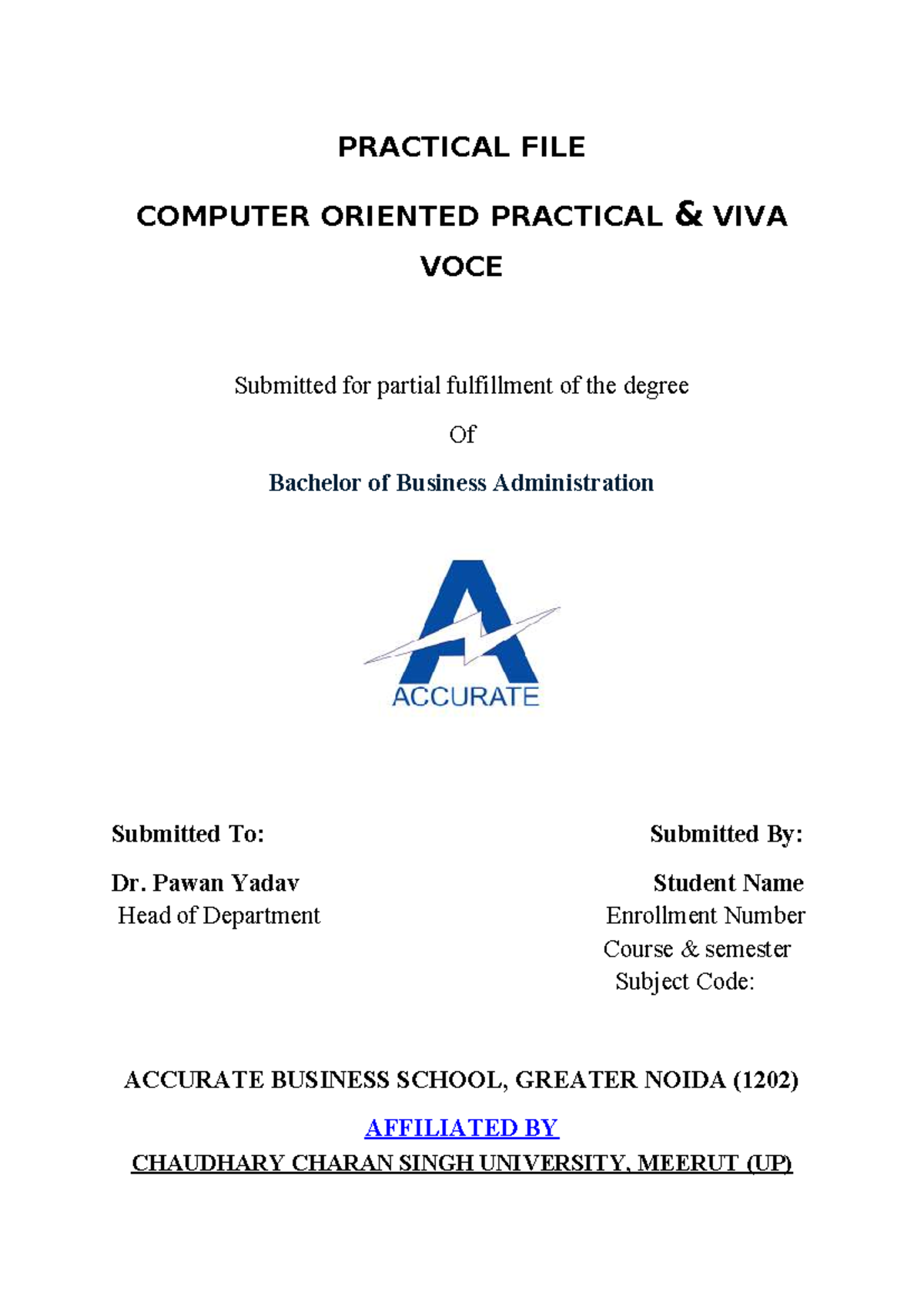 Practical FILE 1 PAGE - Notes - BBA - PRACTICAL FILE COMPUTER ORIENTED ...