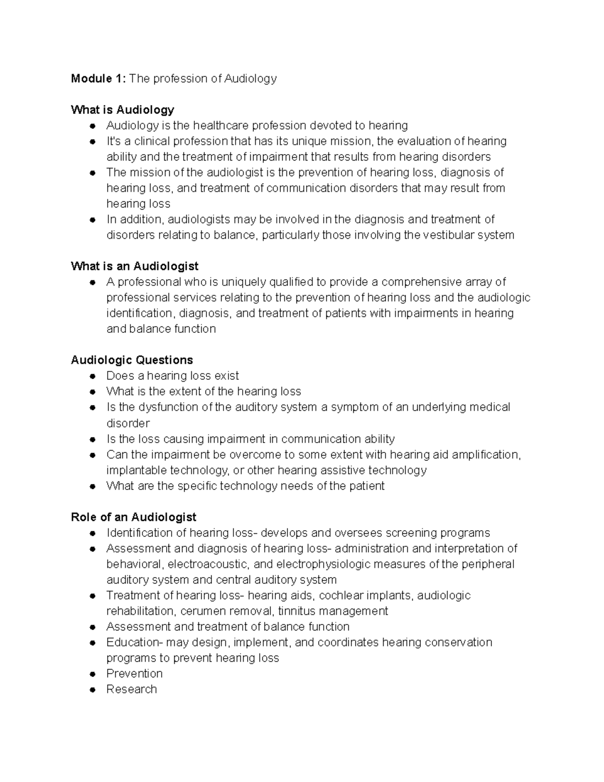 Audiology Module Notes: Understanding Hearing & Disorders - AuD - Studocu