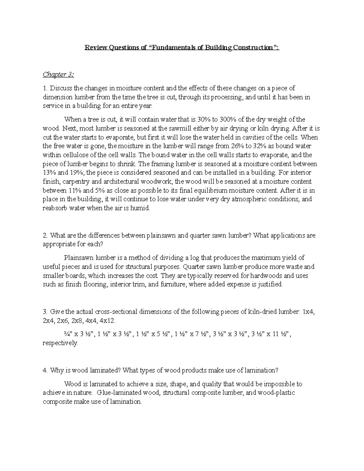 Ce 209 HW#3 - Building Construction Review Questions and Answers - Studocu