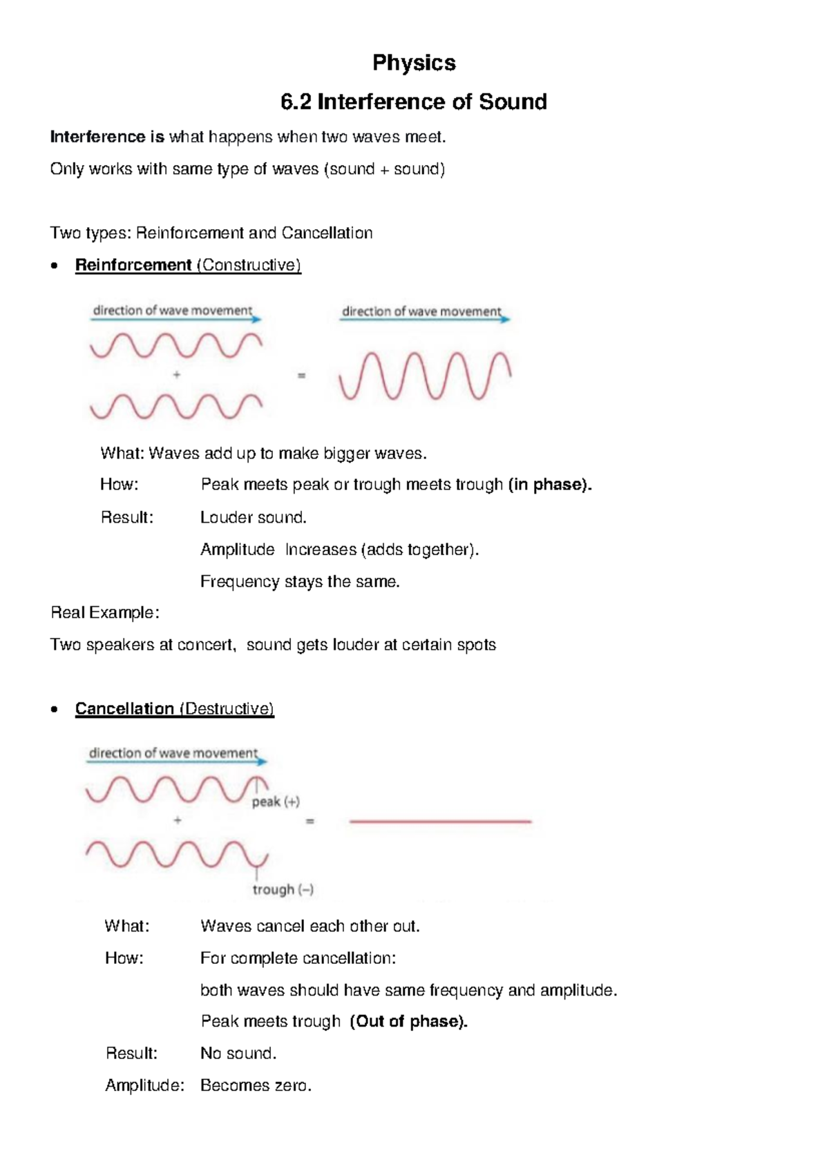 Physics 6.2 Final Exam Notes: Interference of Sound Waves - Studocu
