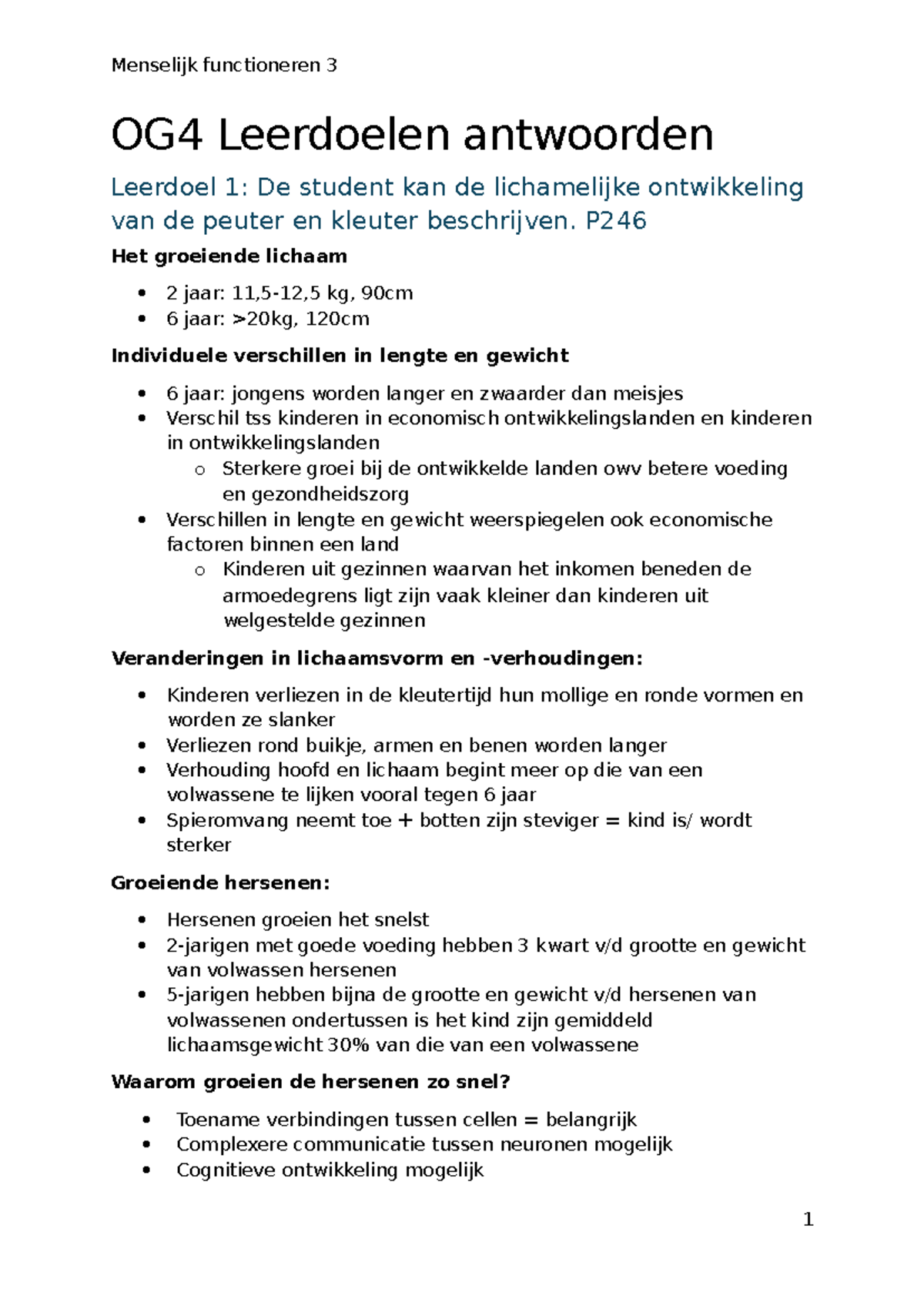 Menselijk Functioneren 3 OG4: Leerdoelen en Antwoorden over ...