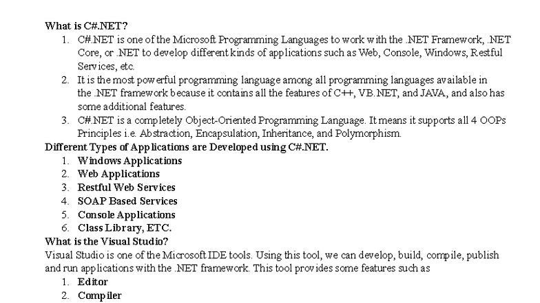 DOT NET UNIT 1: Introduction to .NET Programming Languages and Console ...