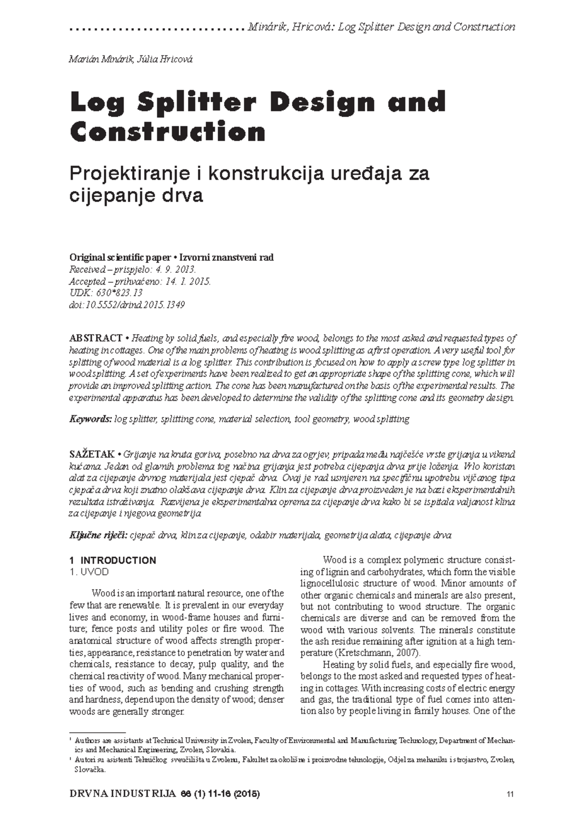 Log Splitter Design and Construction: An Experimental Study on ...