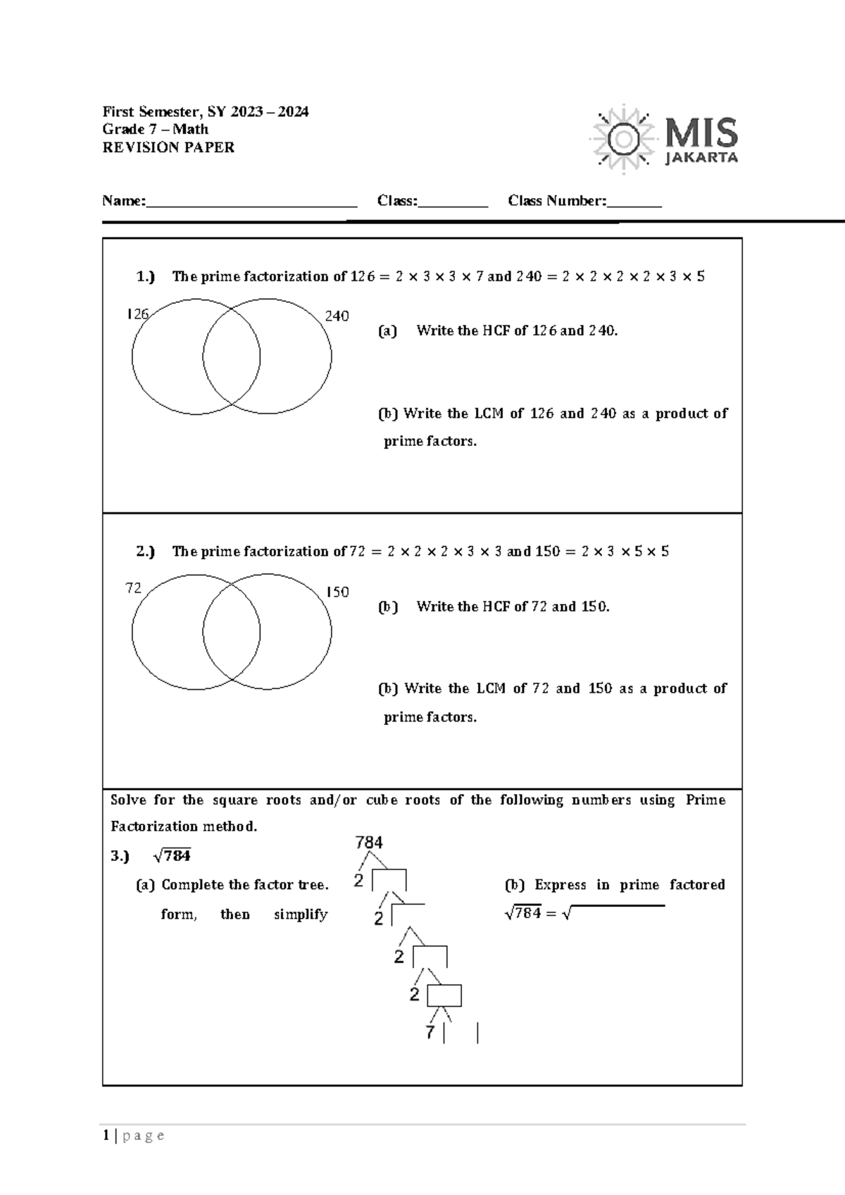Grade 7 Math Revision Paper: Criterion A for SY 2023-2024 - Studocu