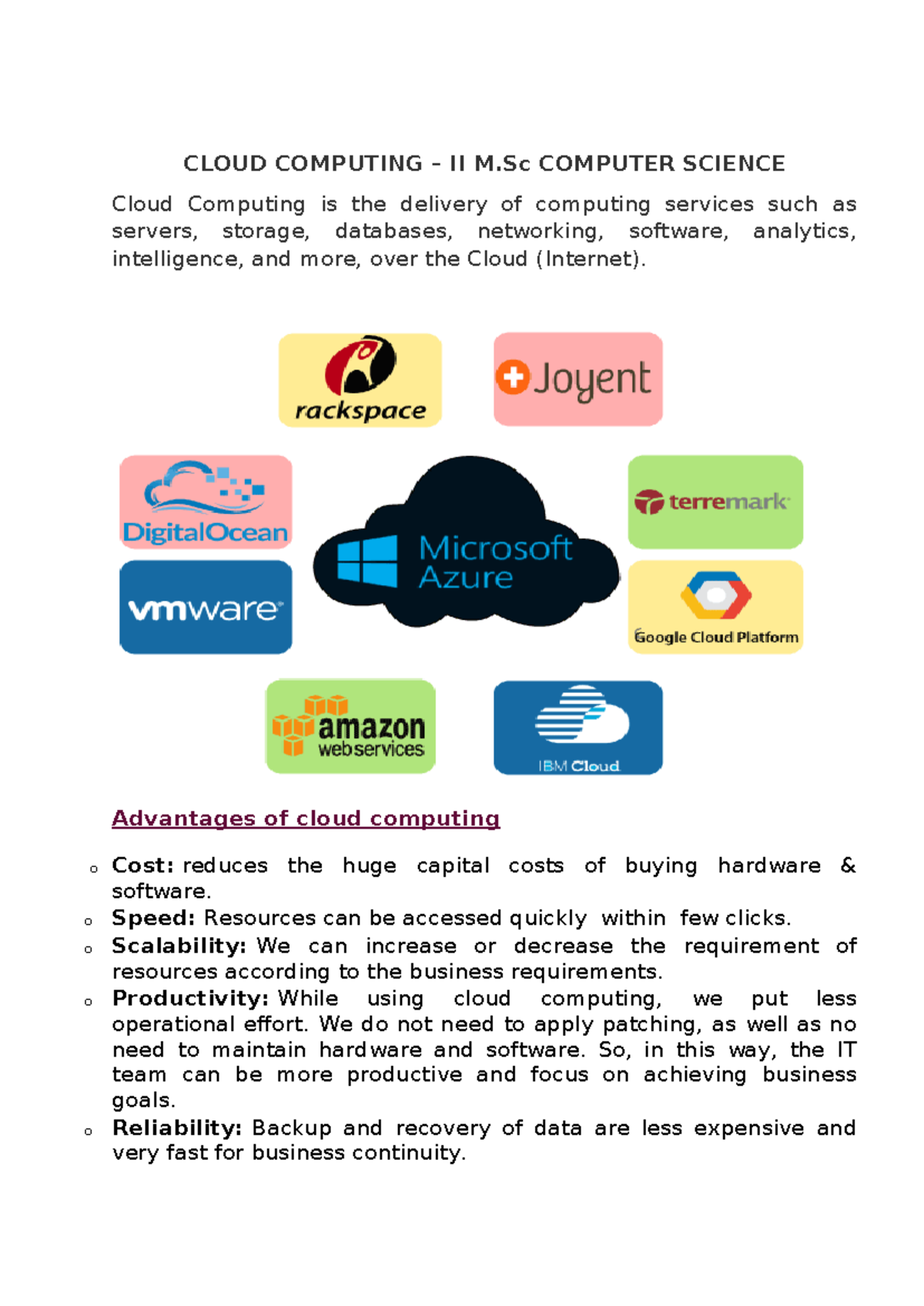 Cloud Computing UNIT 1 - CLOUD COMPUTING – II M COMPUTER SCIENCE Cloud ...