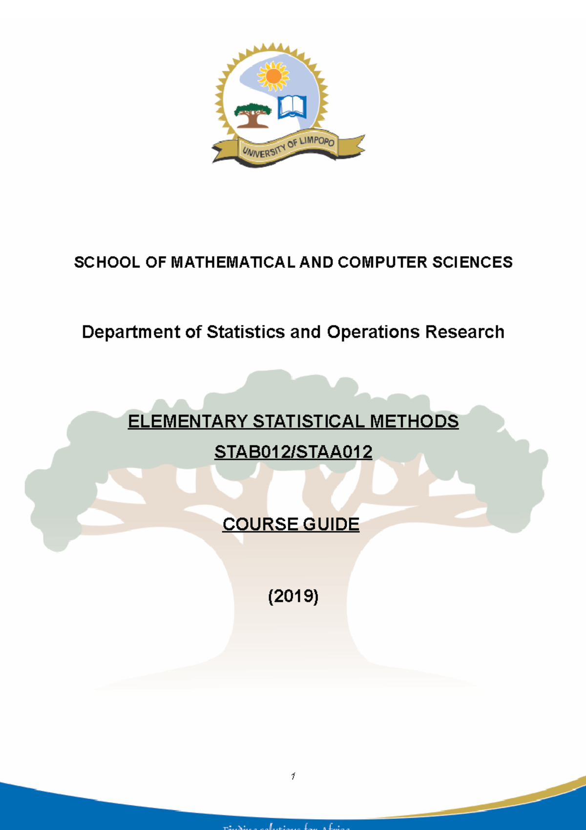 STAB012 2019 Course Guide for Elementary Statistical Methods - Studocu