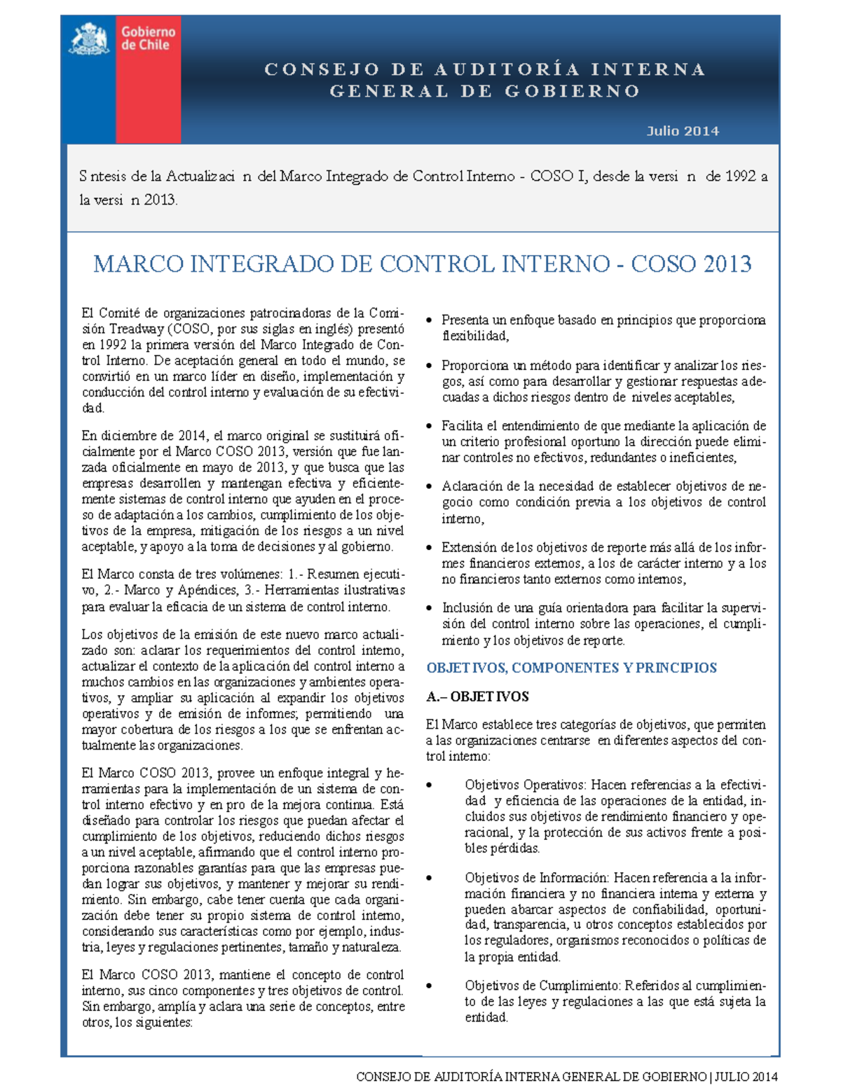 Marco integrado de control interno COSO 2013: actualización y objetivos ...
