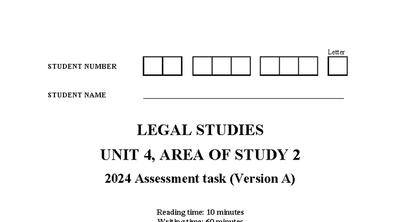 Unit 4 Legal Studies AOS 2 Assessment Task 2024 - Studocu