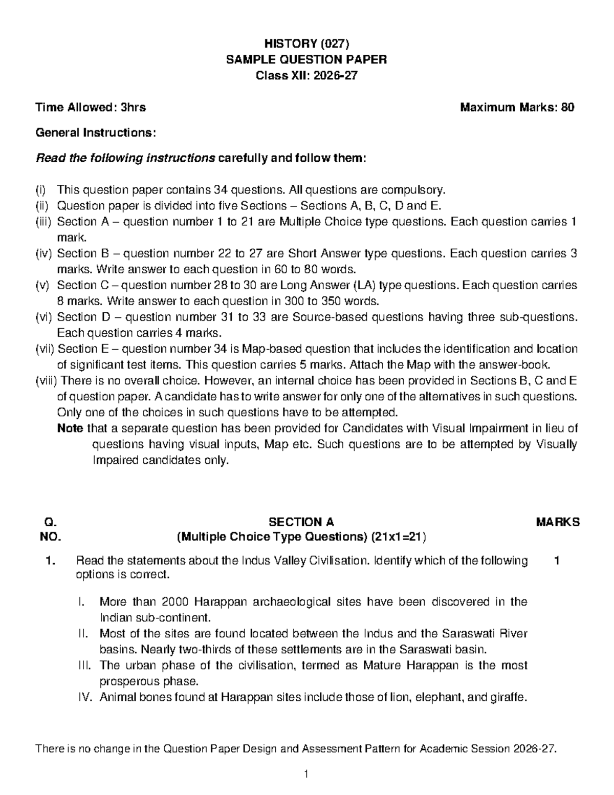HISTORY (027) Class XII: Sample Question Paper for Final Exam - Studocu