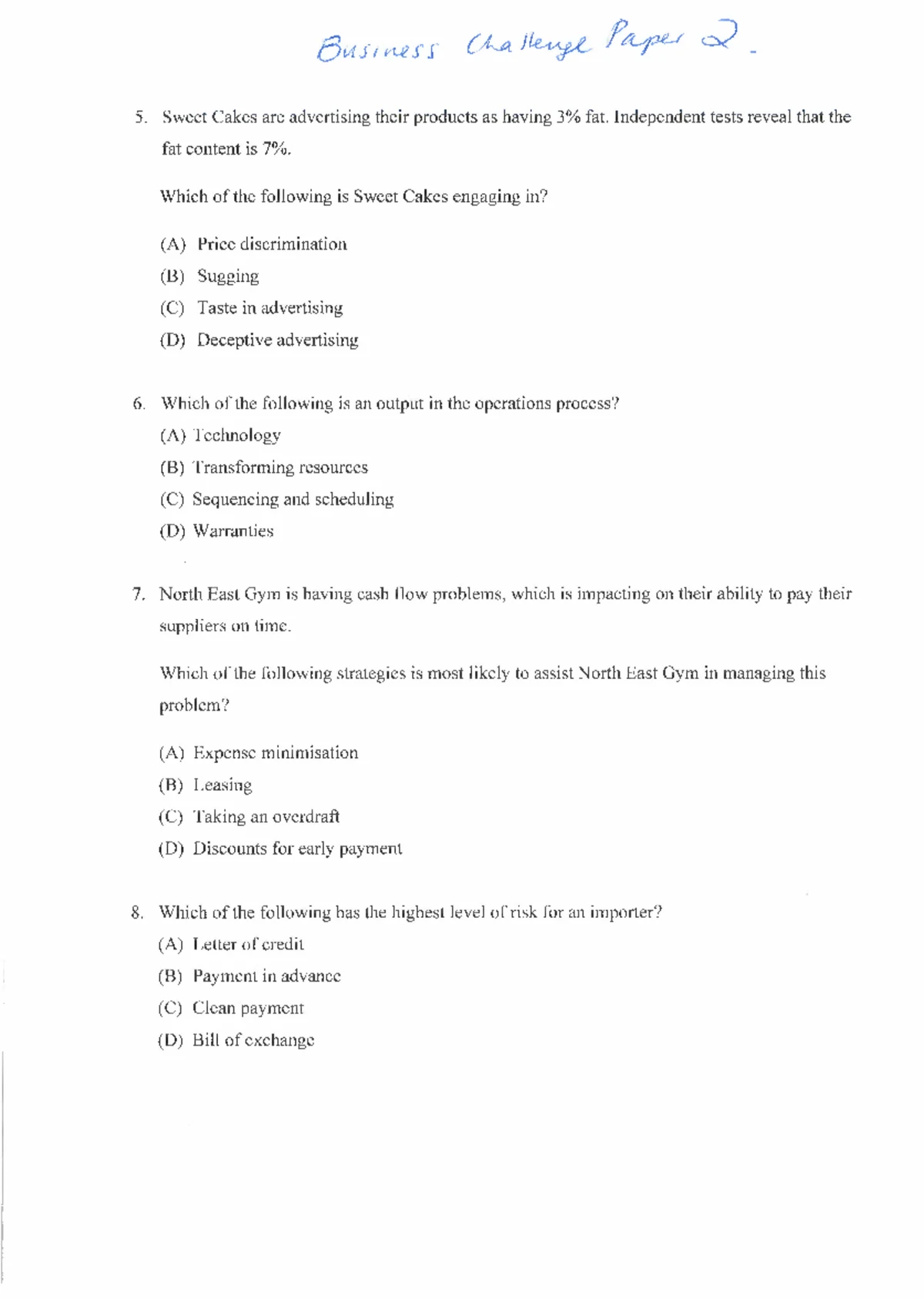 2016 HSC Business Studies Past Paper - Marketing Task 3 - Studocu