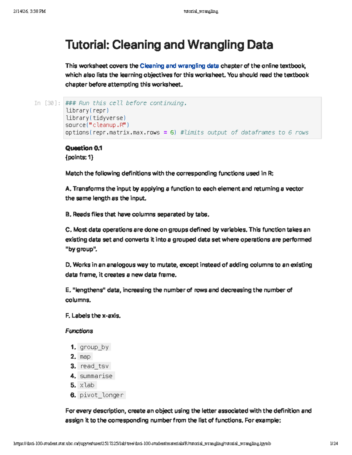 Tutorial: Data Cleaning & Wrangling in R (Course Code: 3:38 PM) - Studocu
