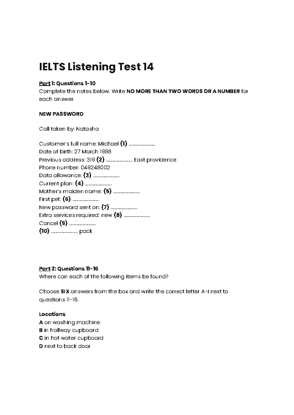 IELTS Listening Test 14: Complete Notes and Questions Guide - Studocu