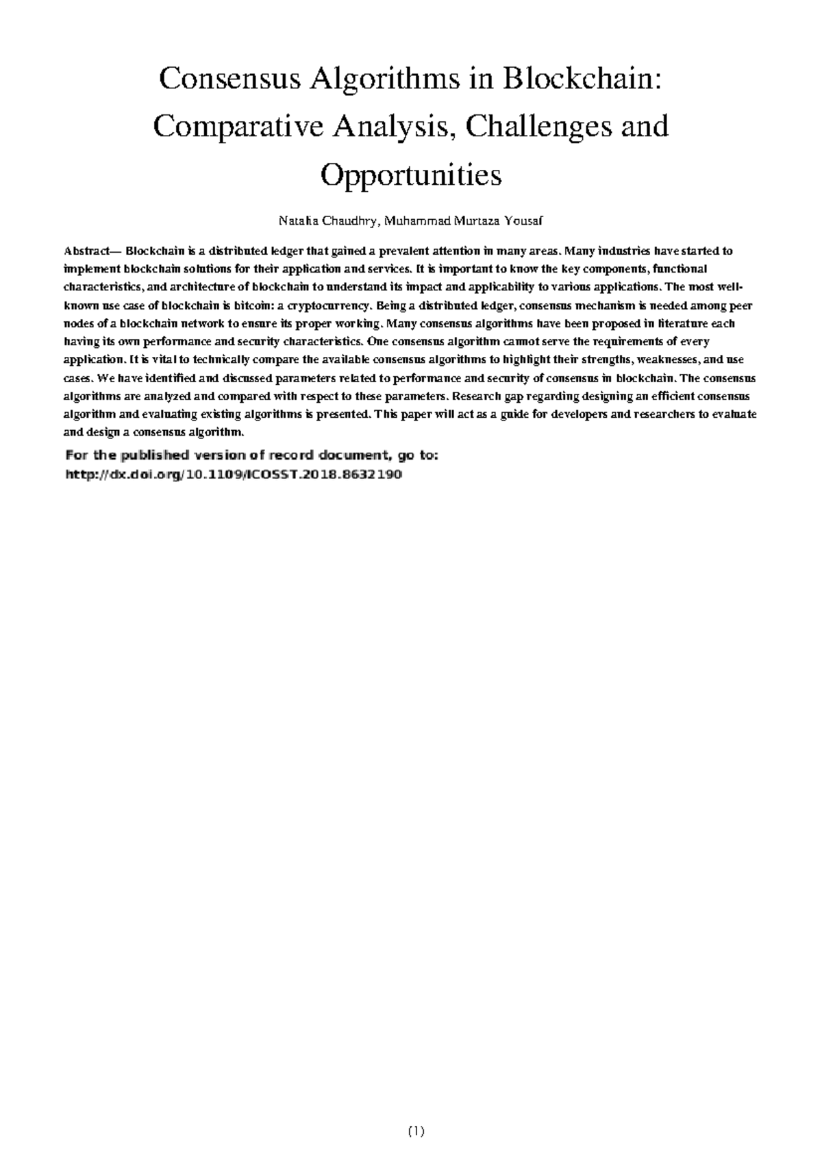 Consensus Algorithms in Blockchain: A Comparative Study (CS101) - Studocu