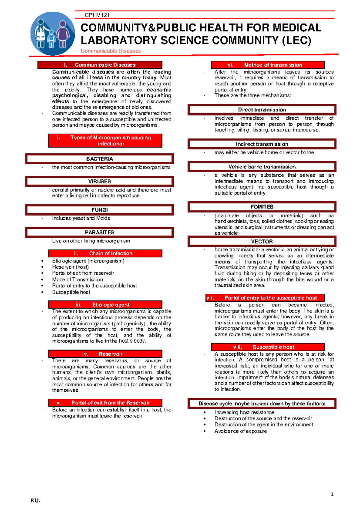 Communicable Diseases - Communicable Diseases CPHM 1 COMMUNITY&PUBLIC ...