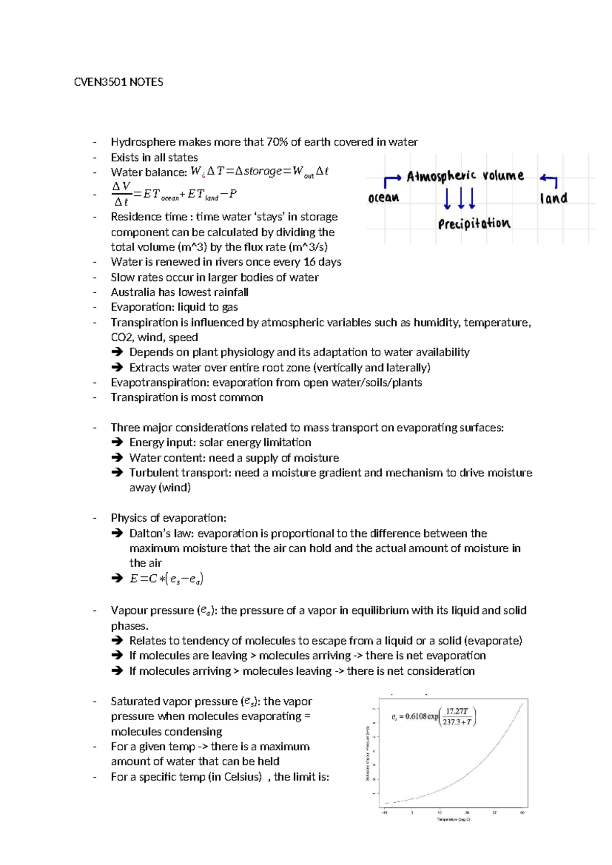 CVEN3501 Lecture Notes: Hydrosphere, Water Balance, and ...