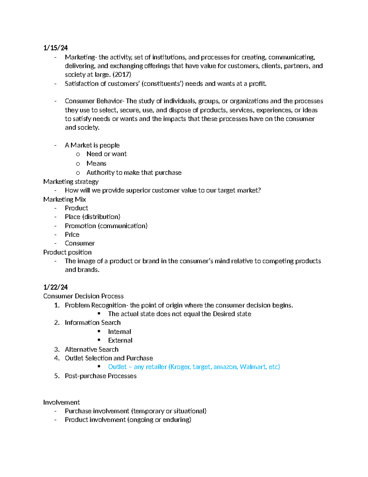 MKT310 Marketing Concepts and Consumer Behavior Notes - Studocu