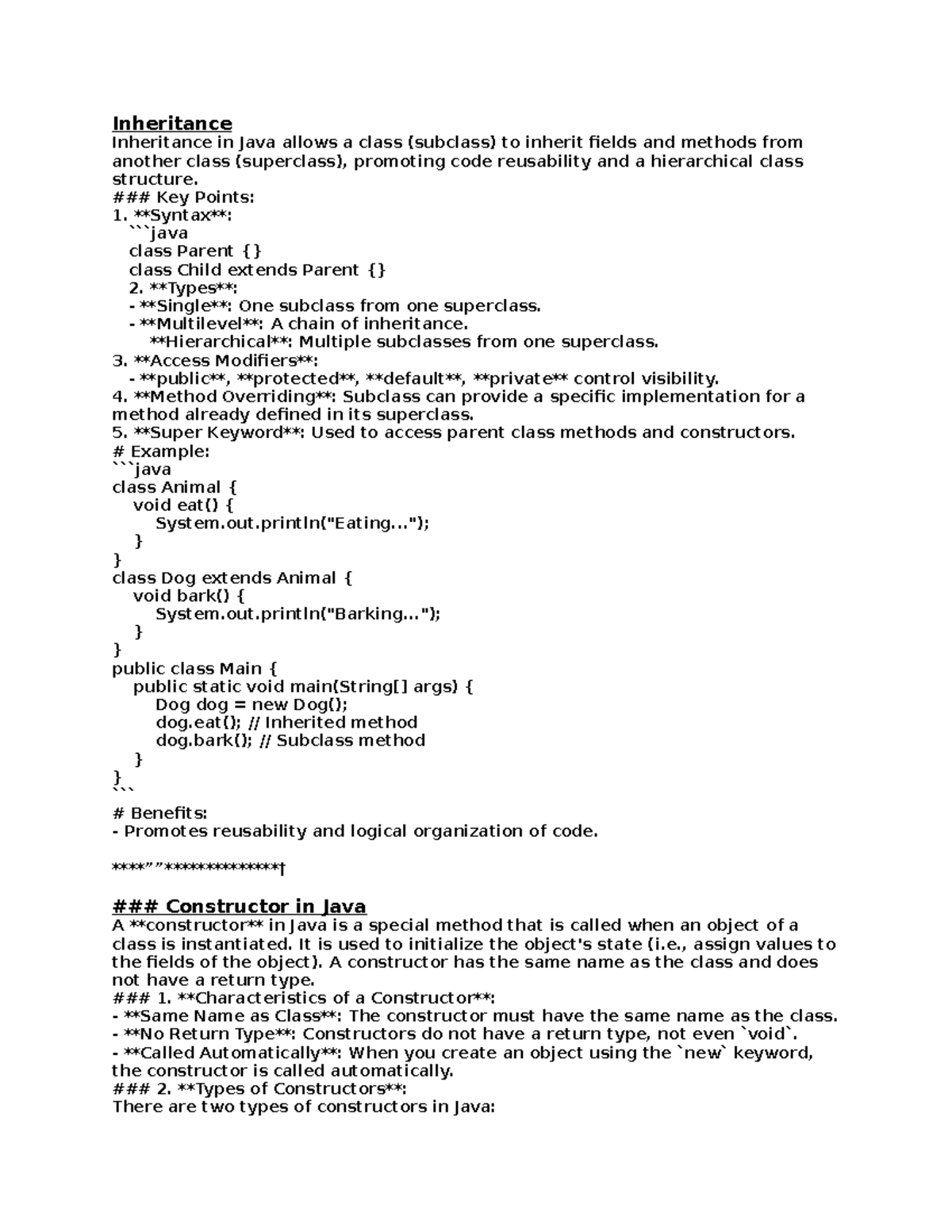 Java 8mrk - 8mark questions - Inheritance Inheritance in Java allows a ...